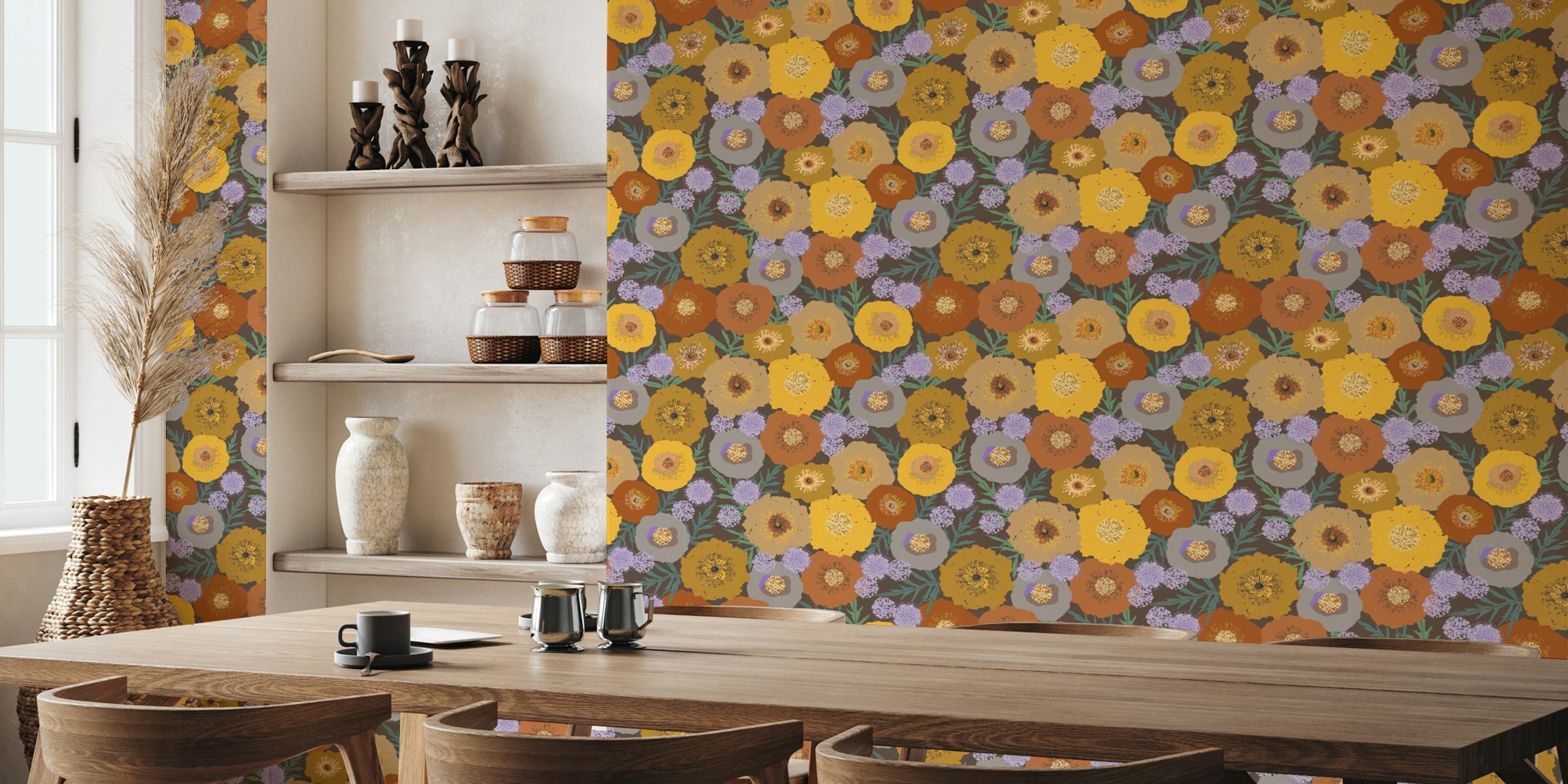 Bold flower wallpaper in a room setting