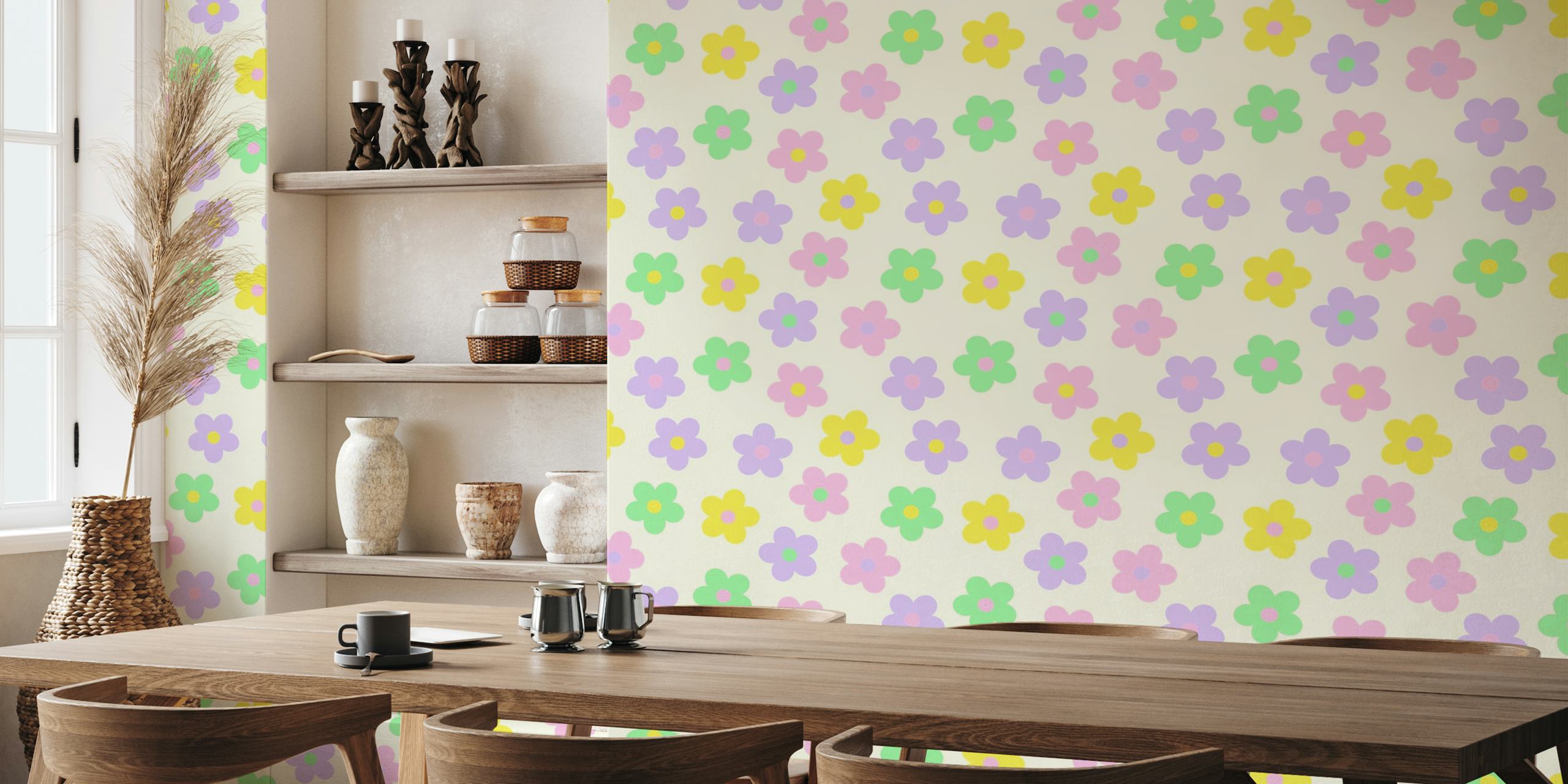 Modern pastel daisies wallpaper