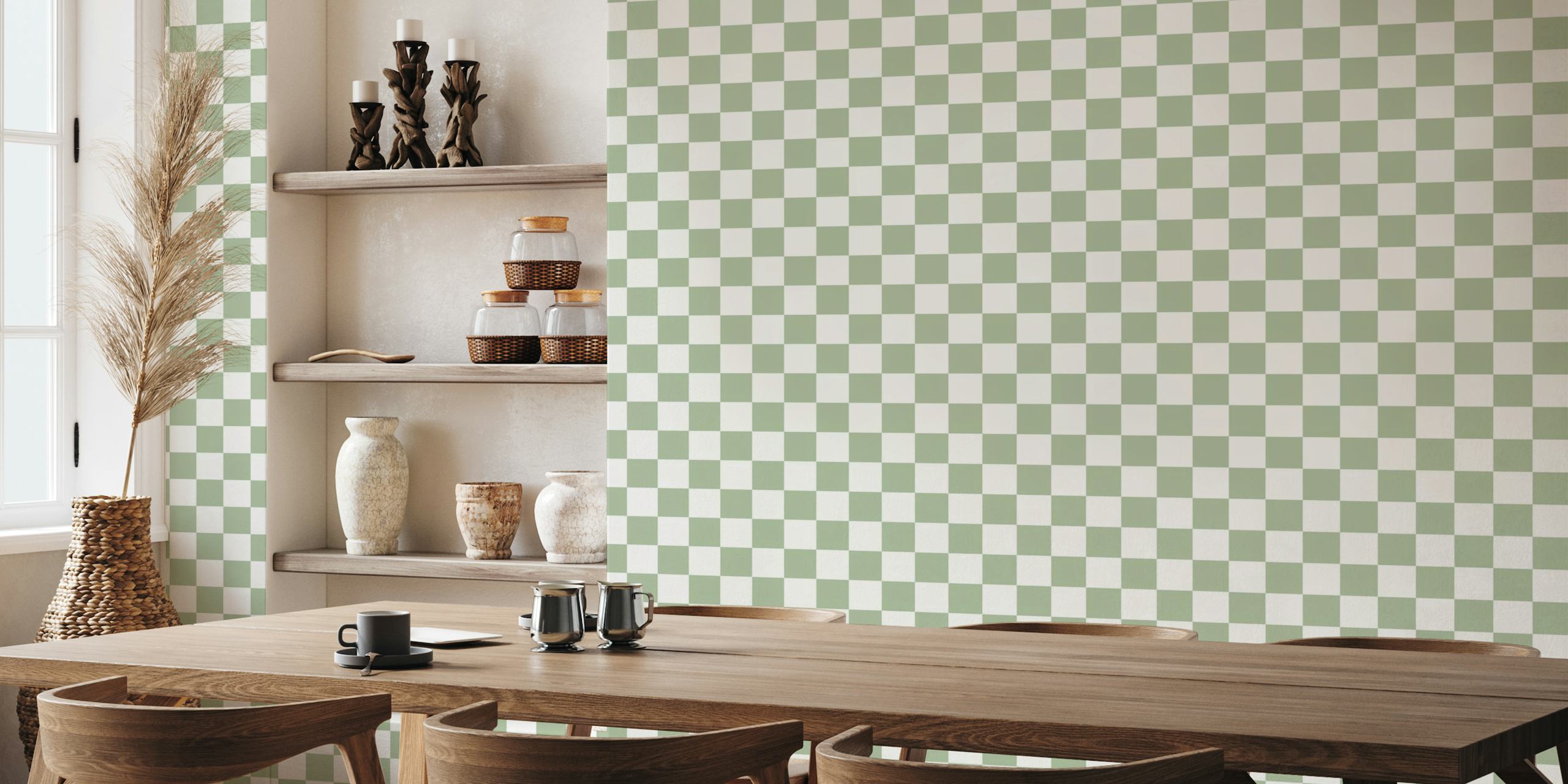 Checkerboard - Sage and White wallpaper