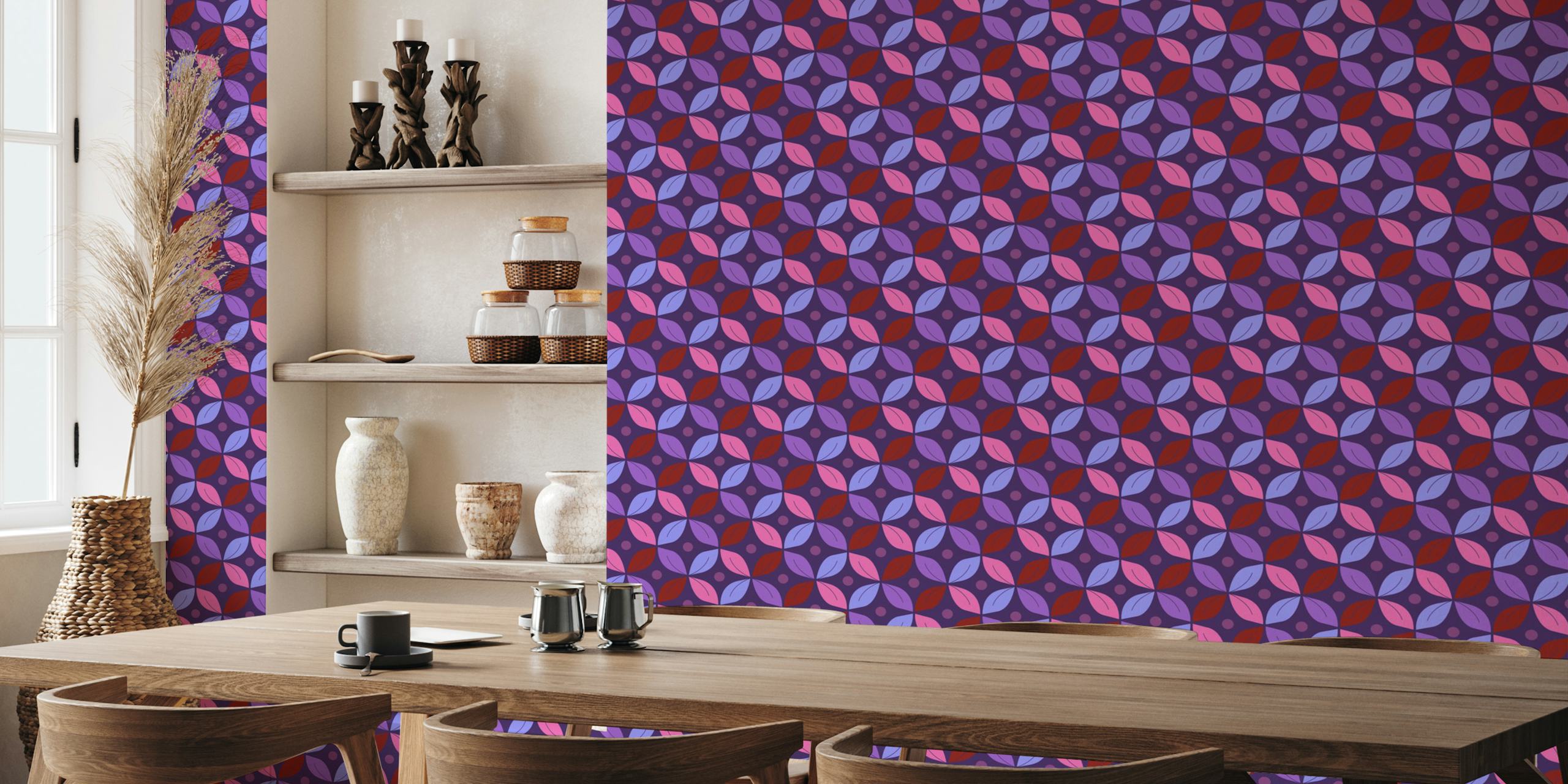 Retro circles pattern in dark pink, purple, and fuchsia wallpaper