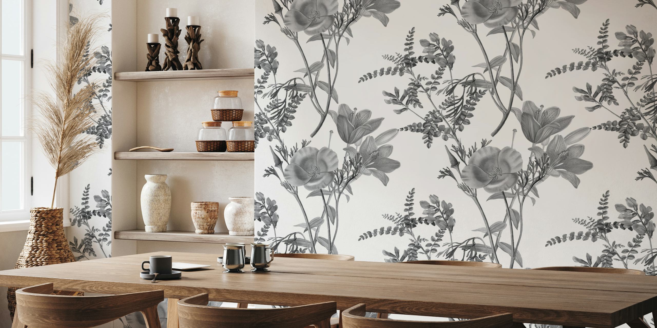Tapeta Black and White Floral Pattern