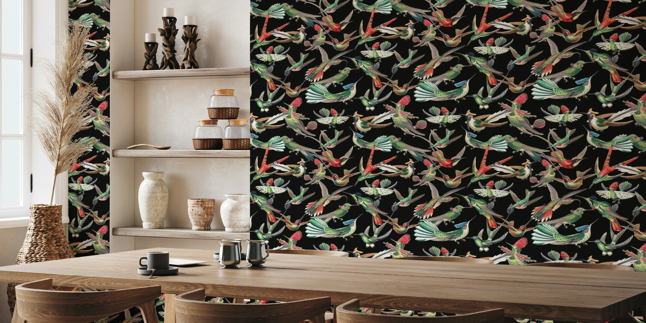 Flying Hummingbirds by Ernst Haeckel - Black wallpaper