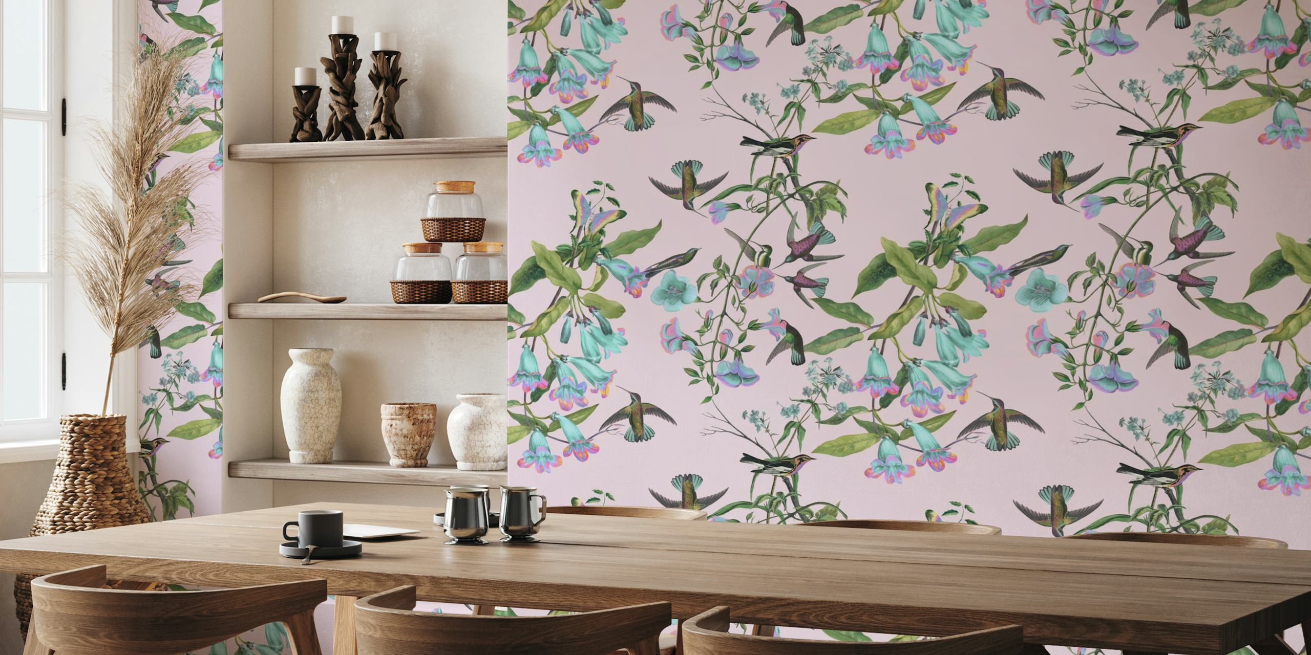 Soft Purple Hummingbirds and Flowers wallpaper