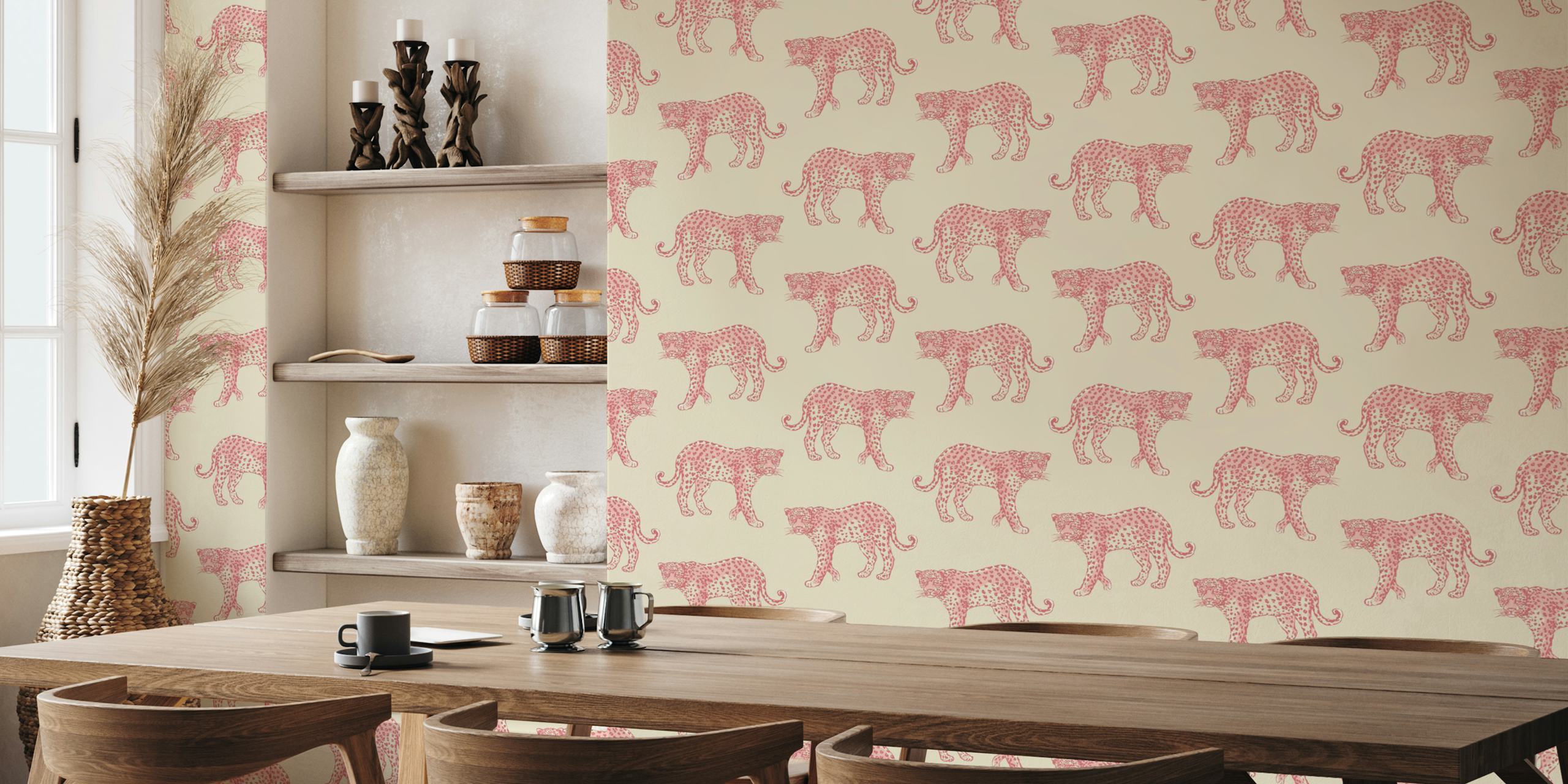 Pink leopard pattern on beige background wallpaper