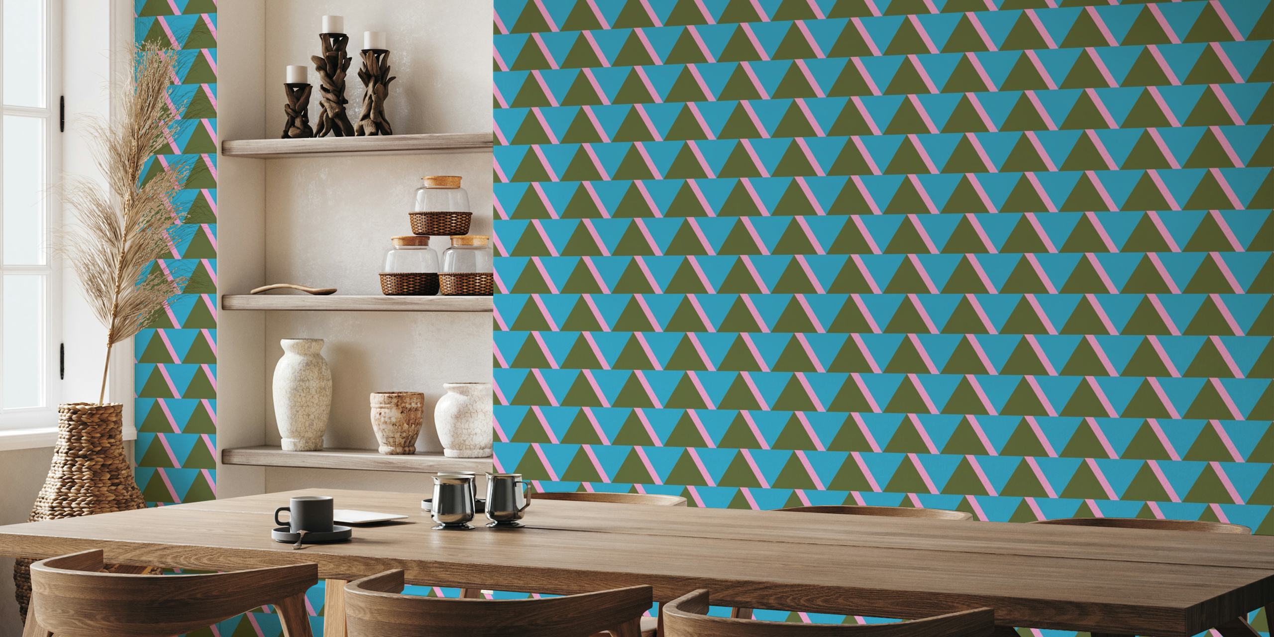 Retro Green and Blue Triangle Pattern wallpaper