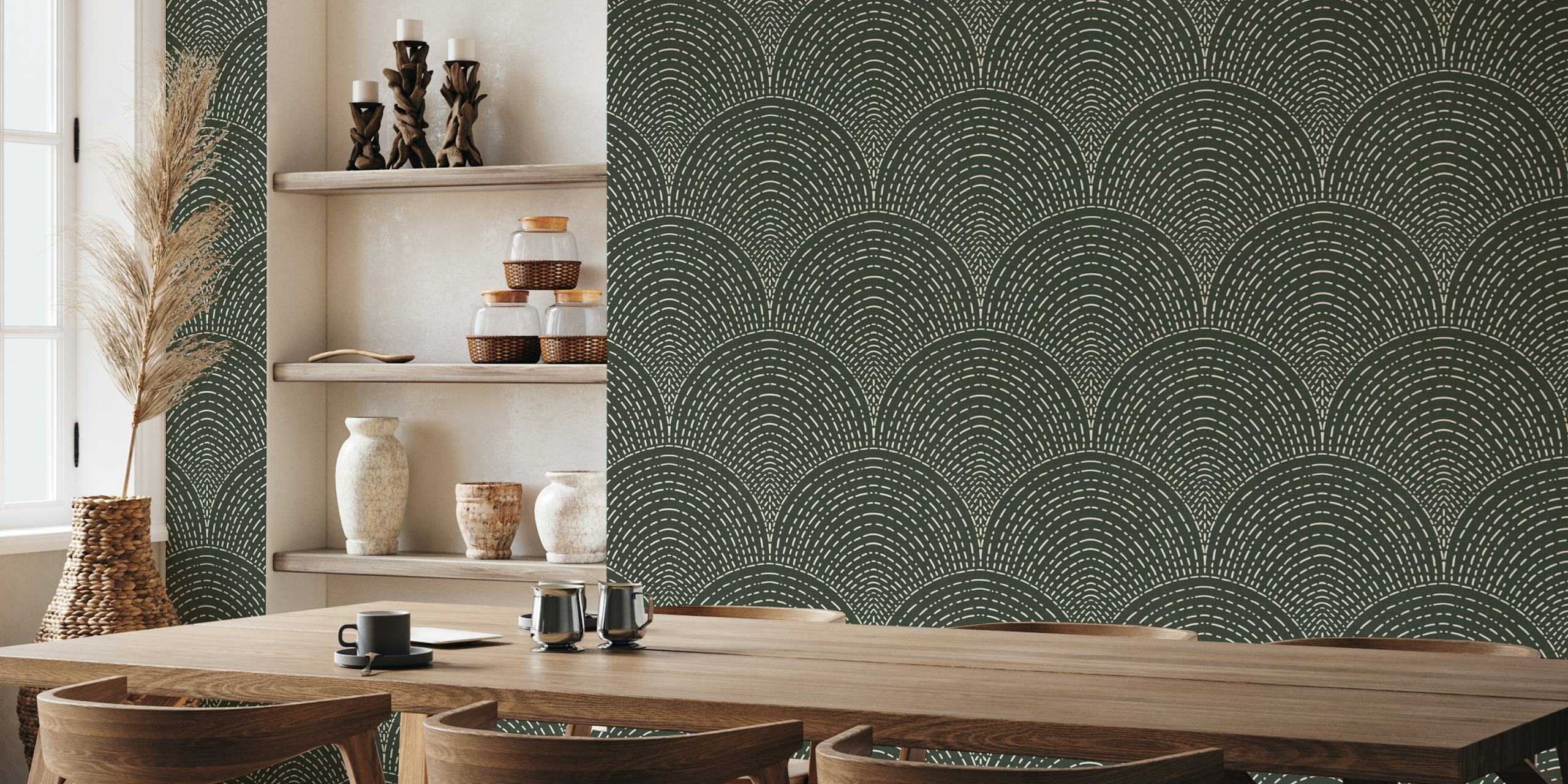 Black and white geometric wallpaper with subtle arches