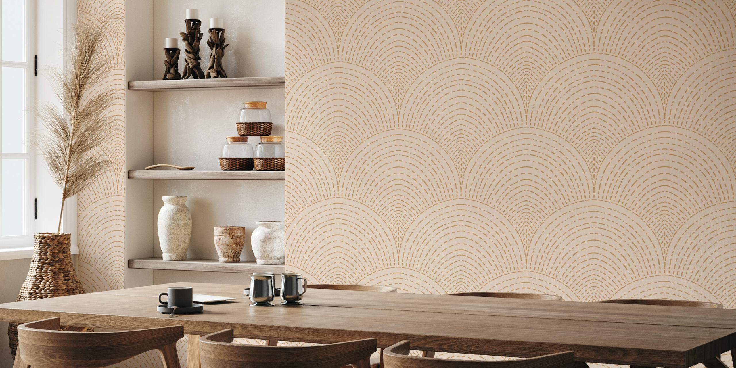 Caramelfarbene Bögen mit feinen Linien im minimalistischen Stil wallpaper