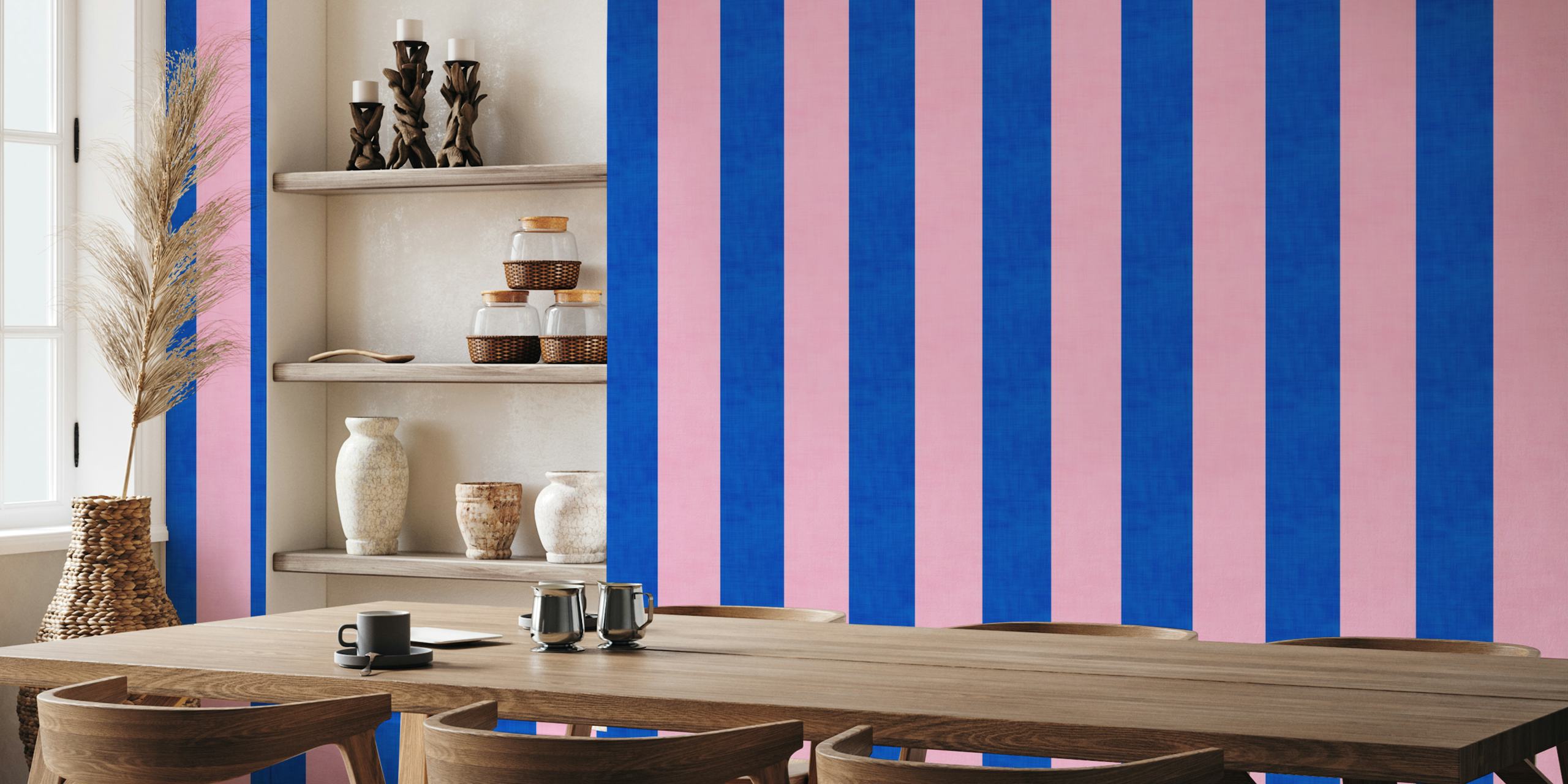Cobalt blue and blush pink striped wallpaper design