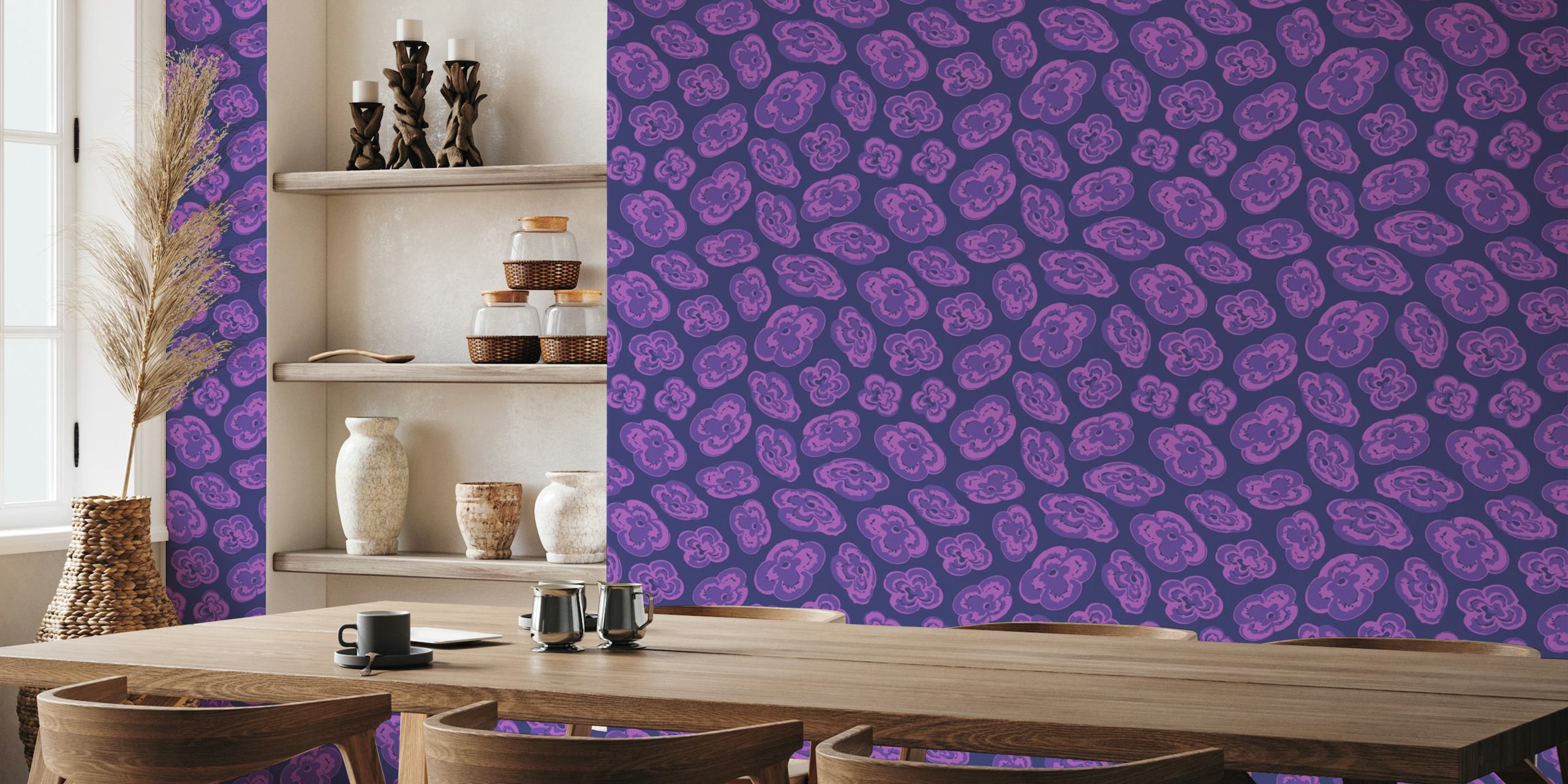 FLOATING LILIES Abstract Floral - Purple carta da parati