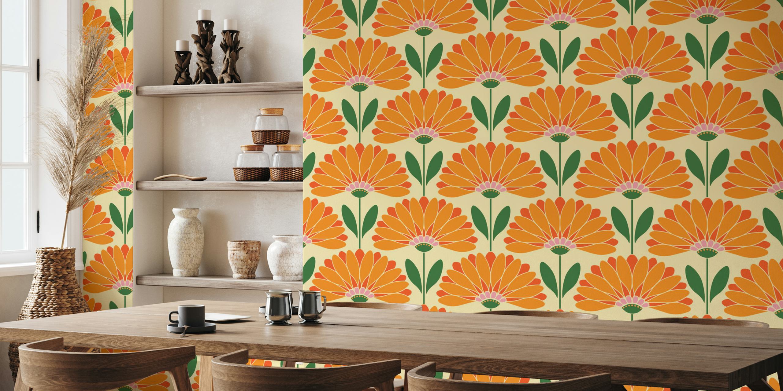 Návrh tapety Orange Daisies with Green Leaves