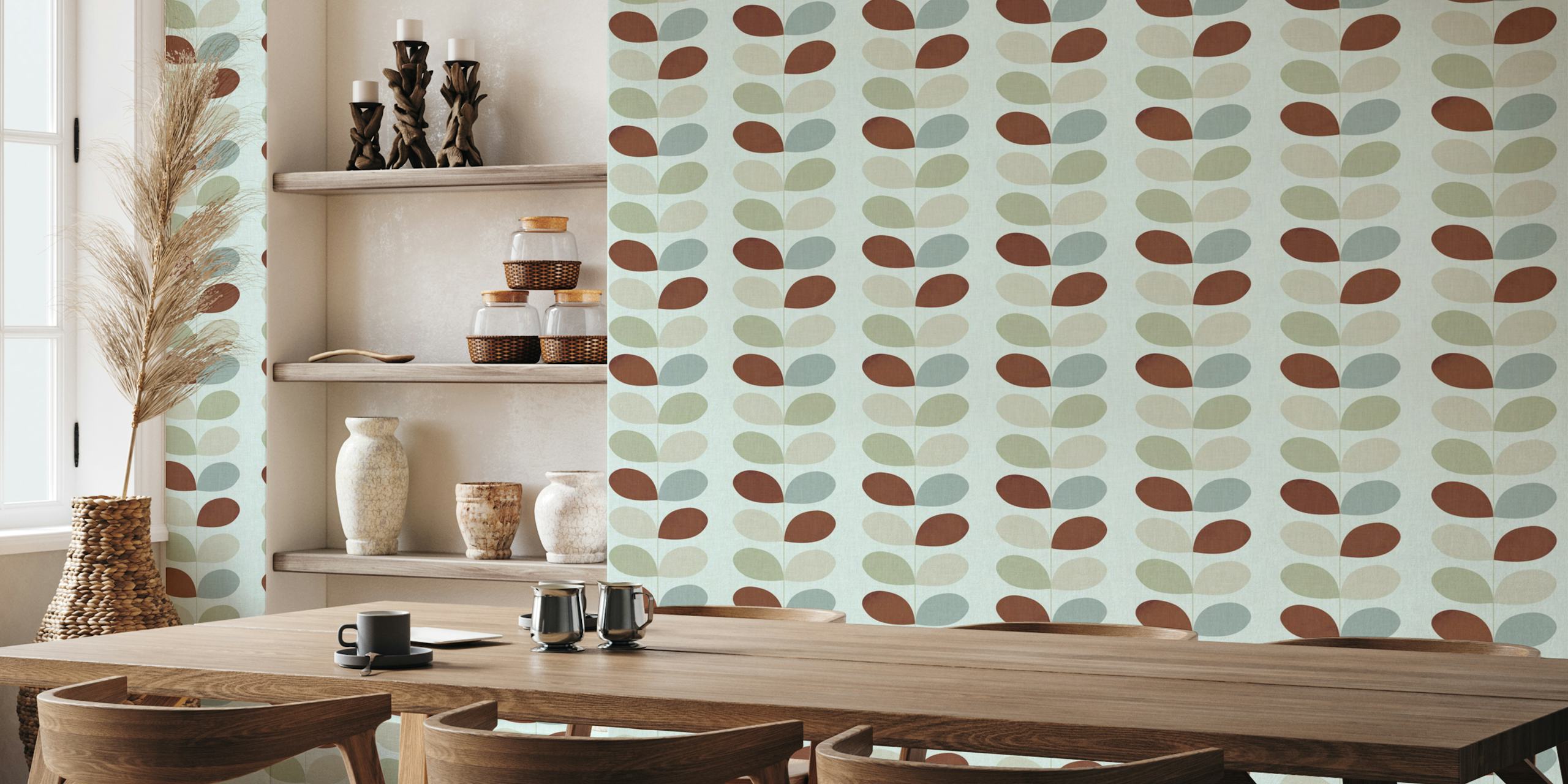 σχεδίαση ταπετσαρίας Mid Century Leaves Mint Chocolate