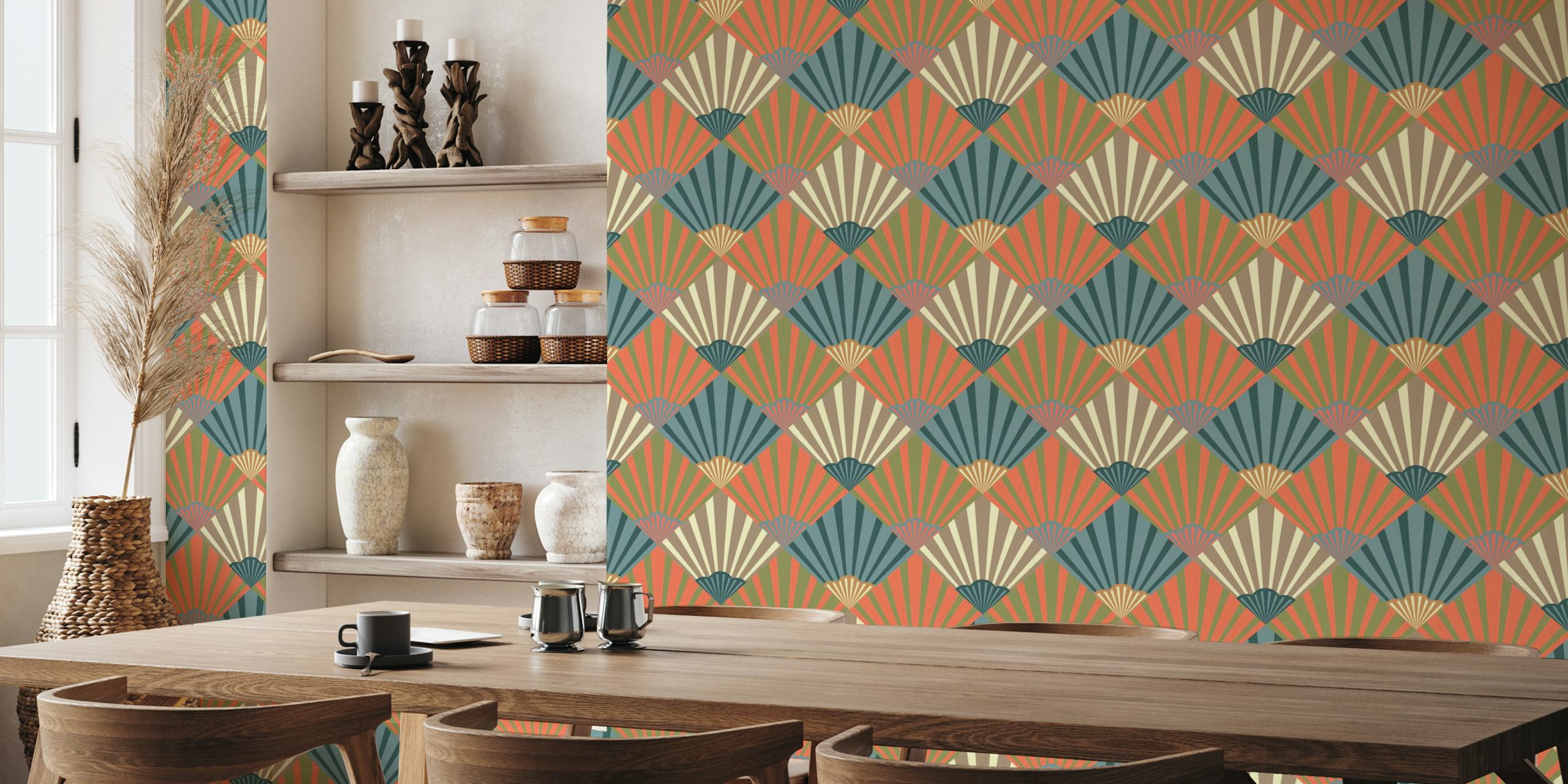 Sunrise Carta Da Parati Art Déco Diamond Burst Con Motivi Geometrici Nei Colori Dell'alba