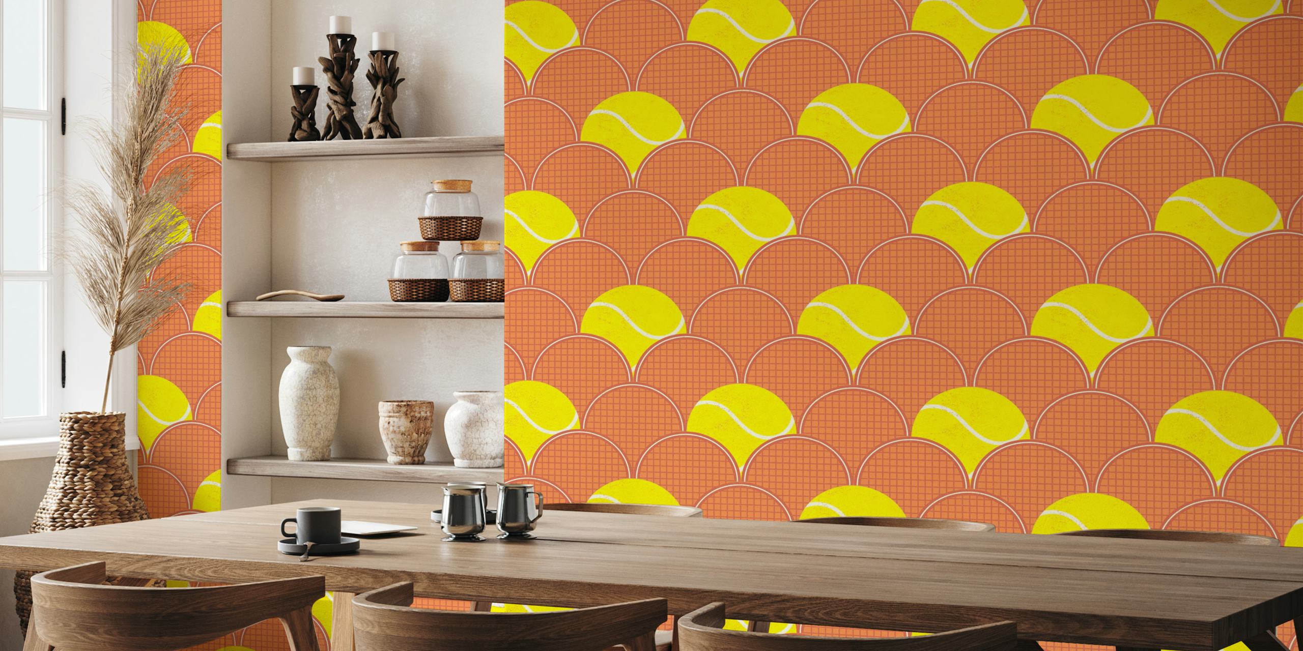 Tennis rackets and balls wallpaper design