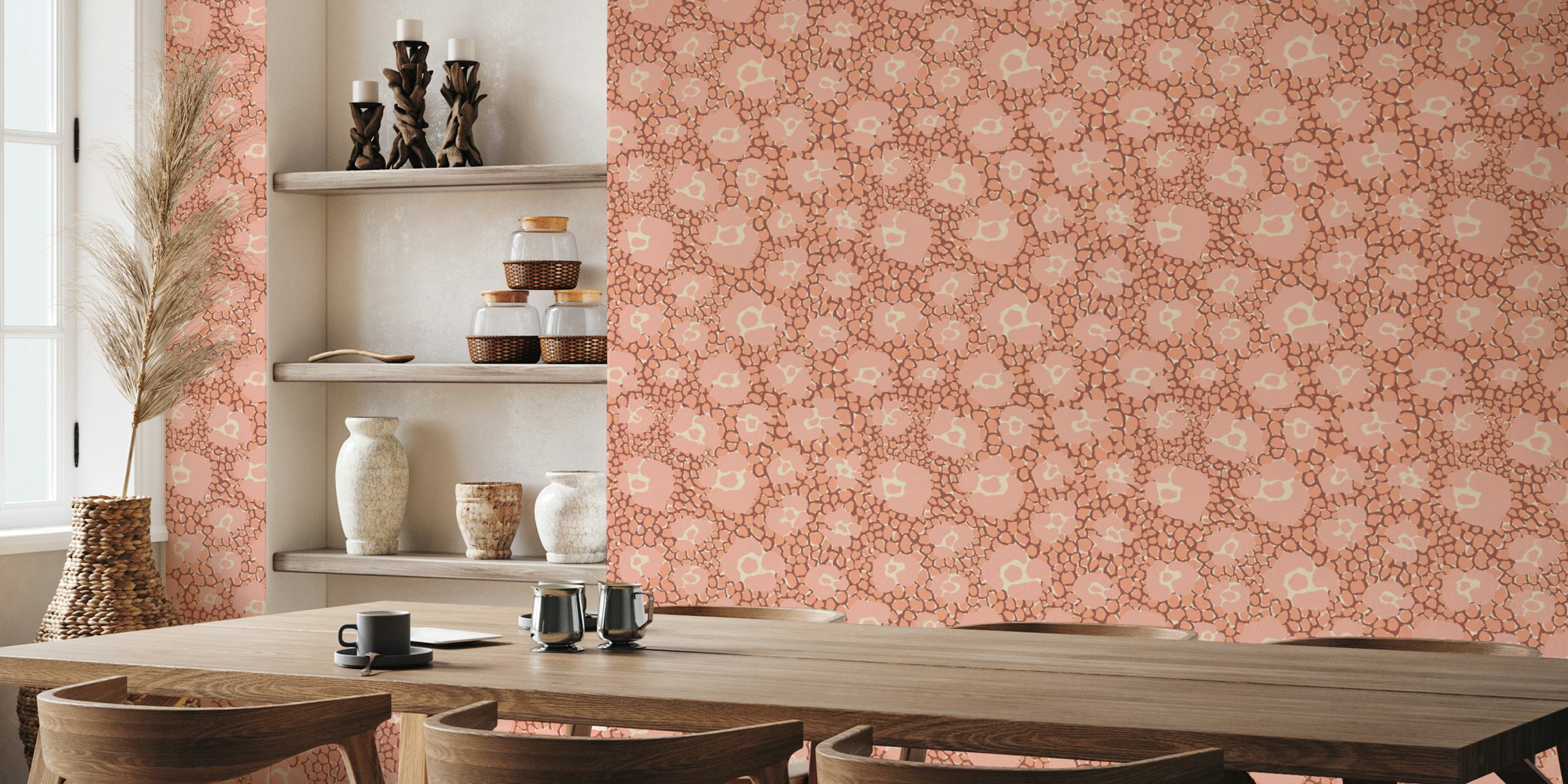 Blush Safari Blooms wallpaper weergegeven in een kamer
