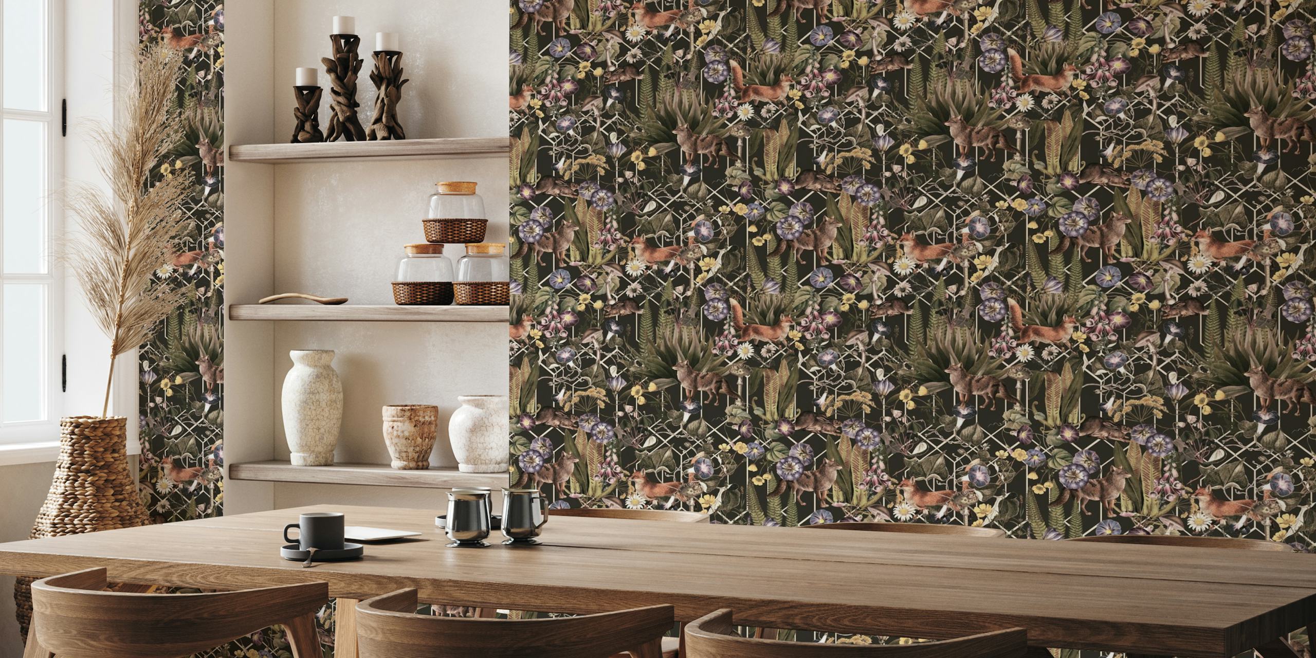 Vintage Mystic Animals And Flower Forest wallpaper