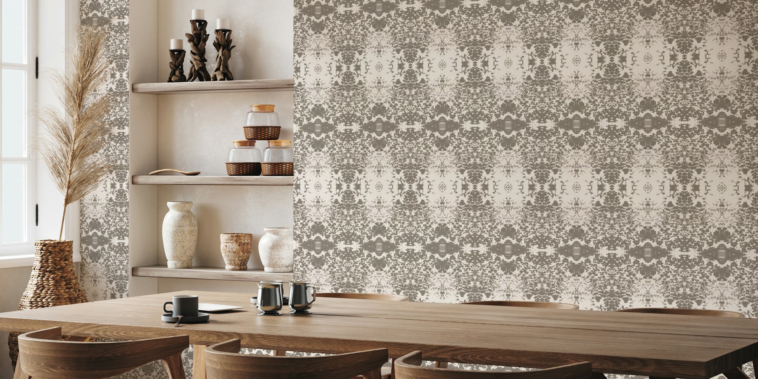 Papel de parede abstrato inspirado na natureza marron – brown em um quarto