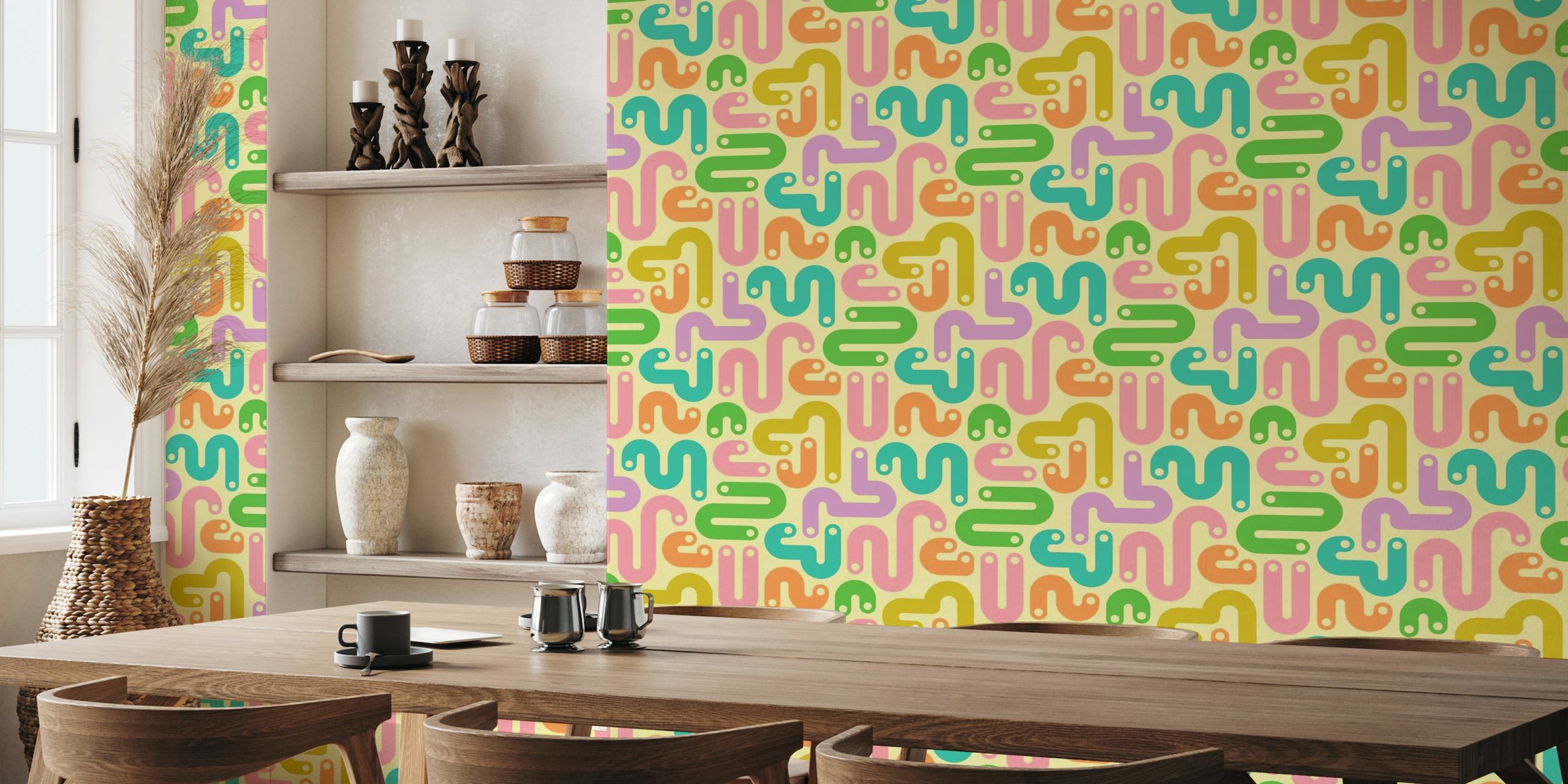 JELLY BEANS Curvy 80s Abstract Brights Cream wallpaper