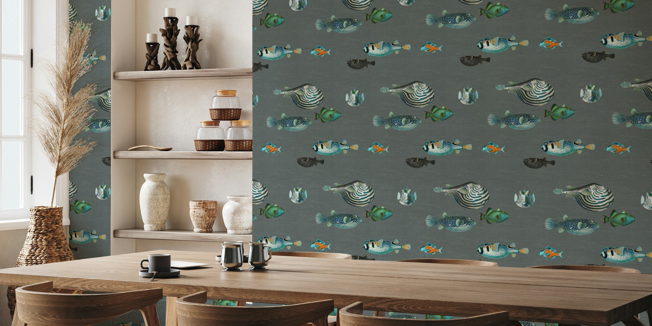 Acquario Fish pattern in dark grey tapeta