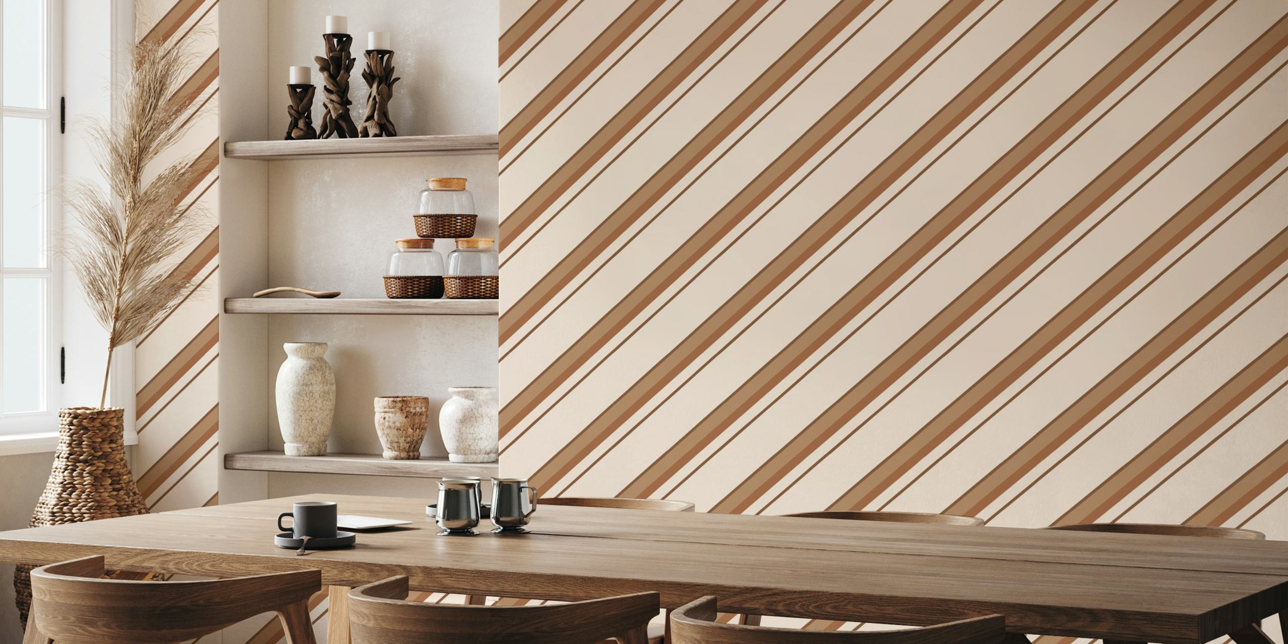 Brown striped wallpaper on a white background, modern design