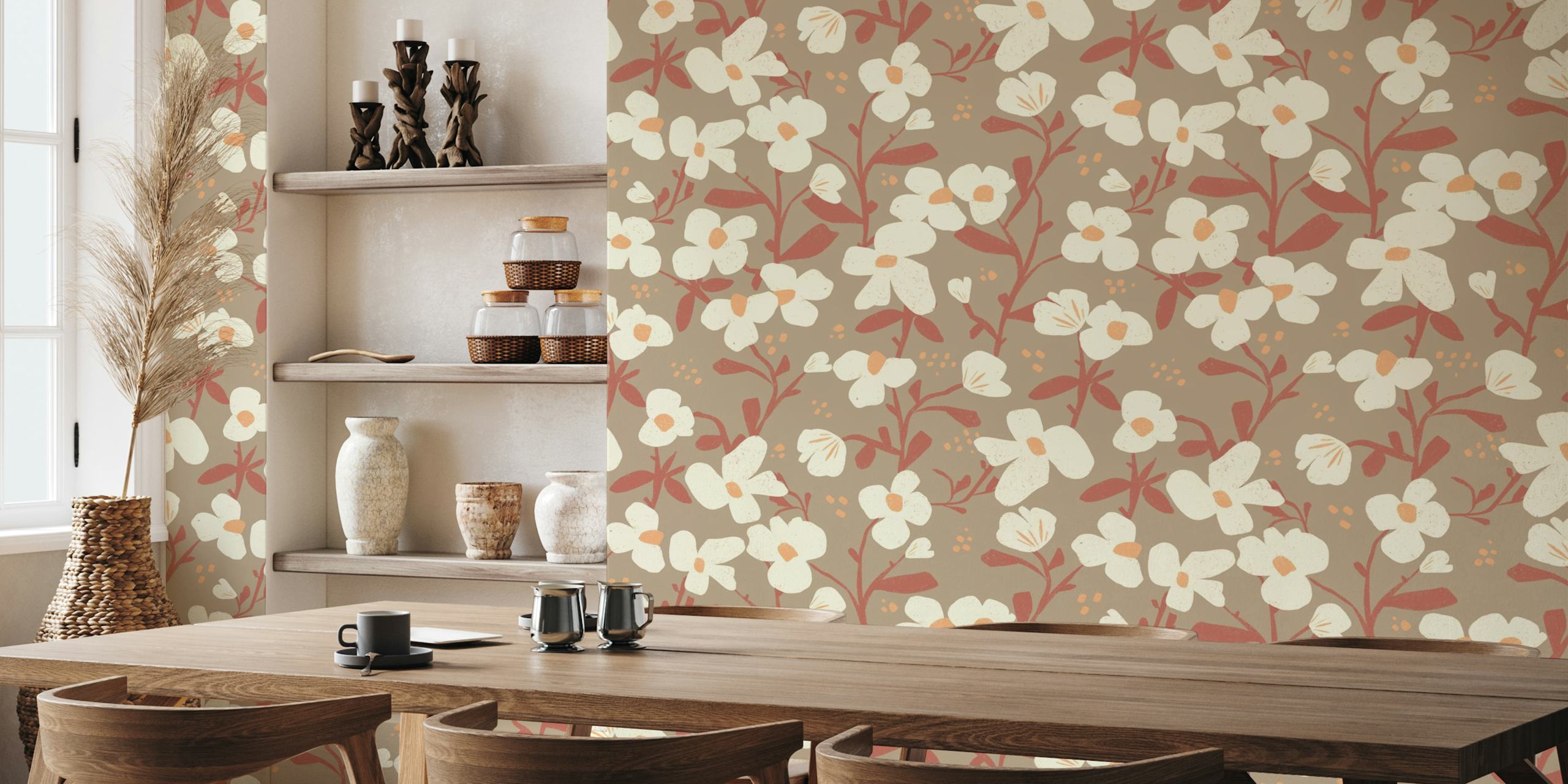 Rustic Garden Elegance floral wallpaper in a room