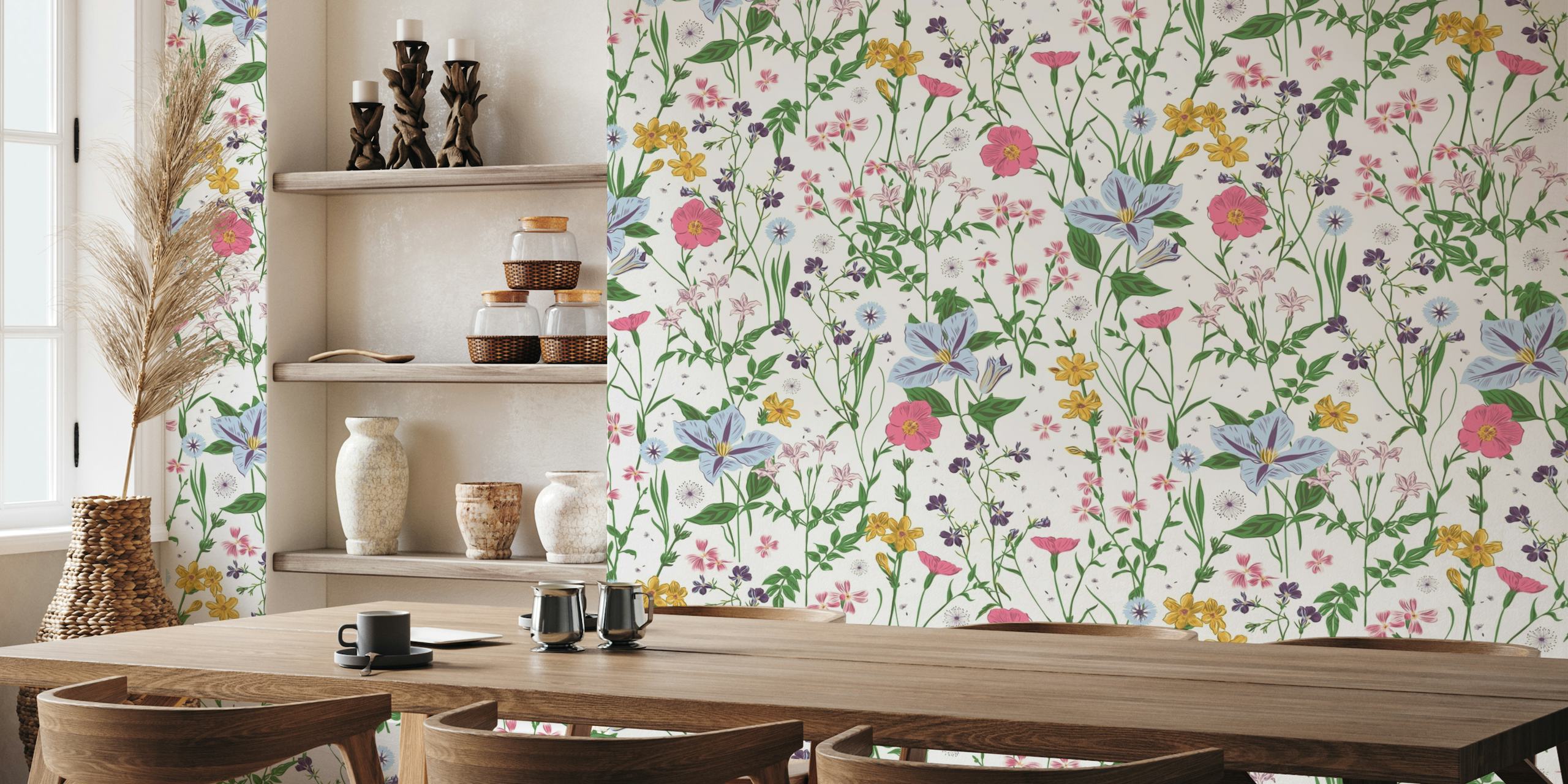 Wild meadow flowers off-white wallpaper