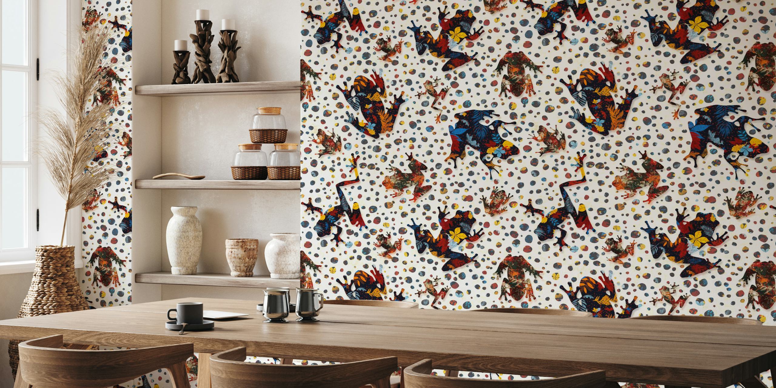Frogs life wallpaper in a colorful room
