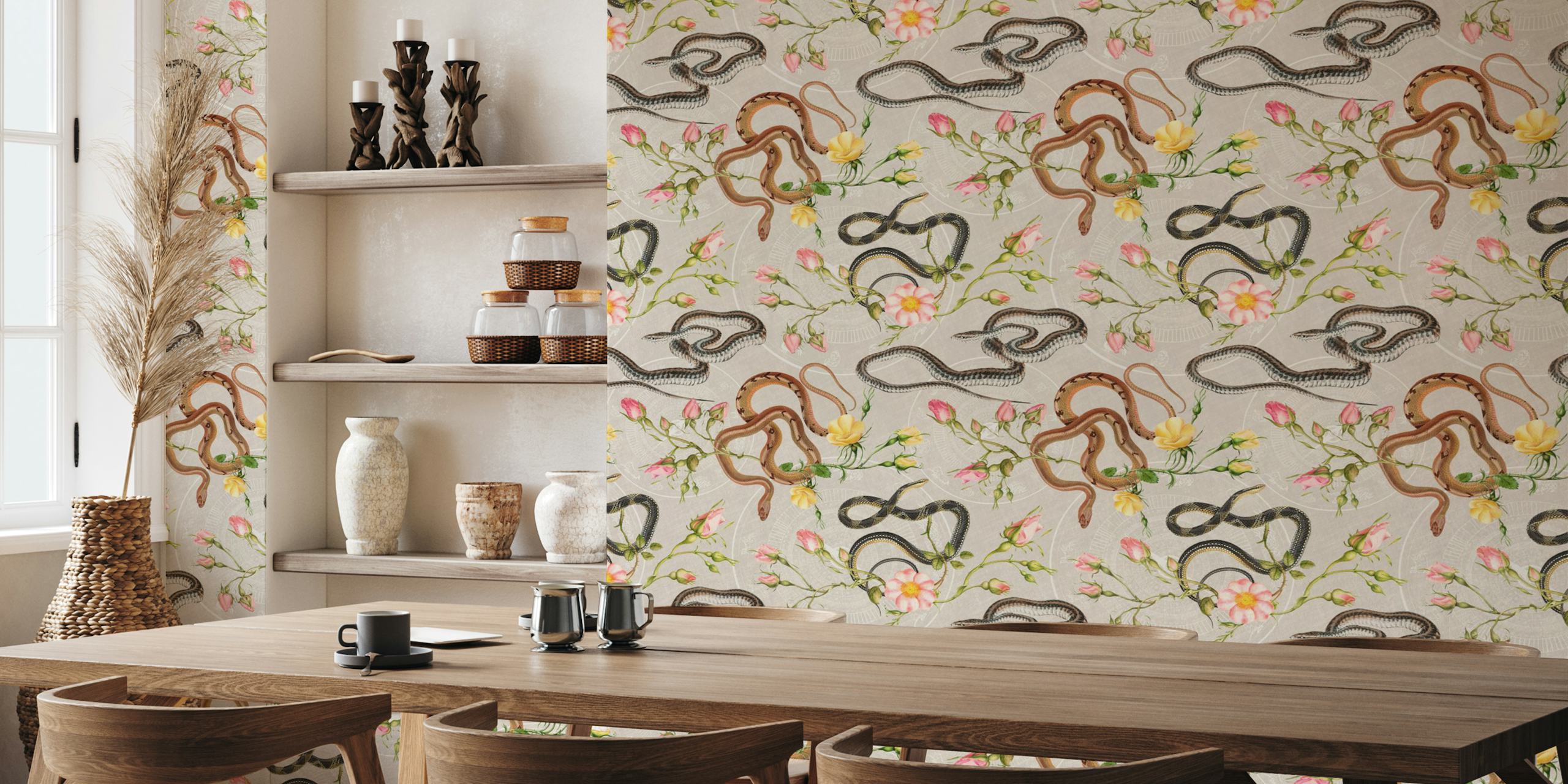 Exotic Snakes and Roses Wallpaper Decor