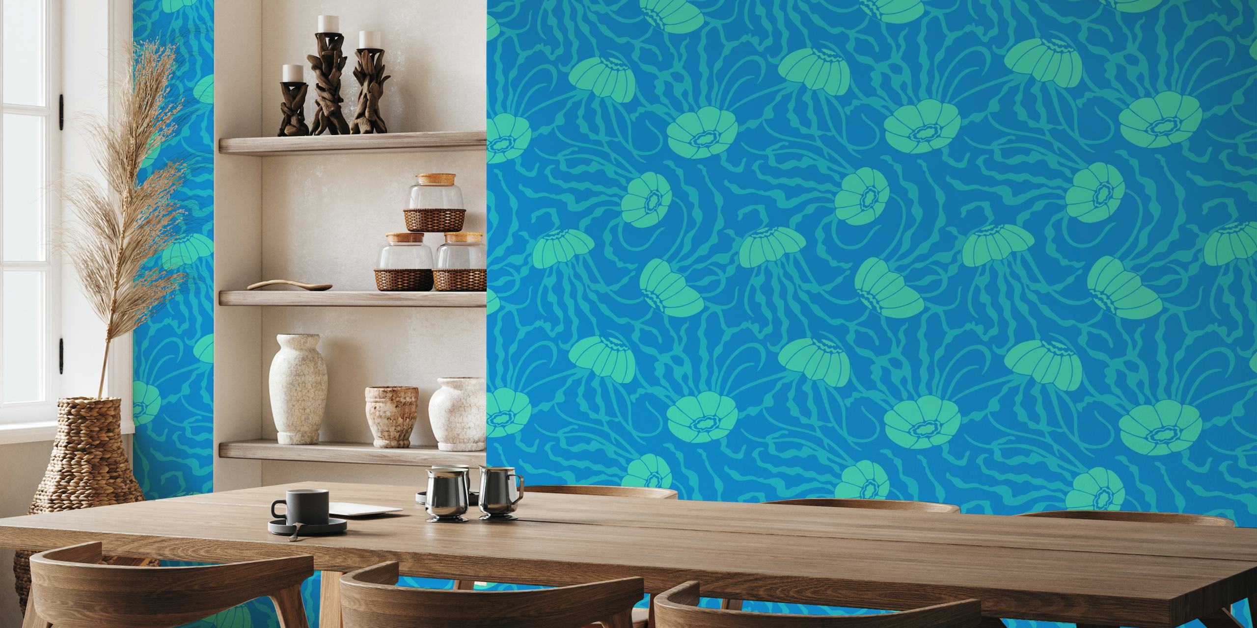 JELLIES Swimming Jellyfish - Turquoise Blue papel de parede