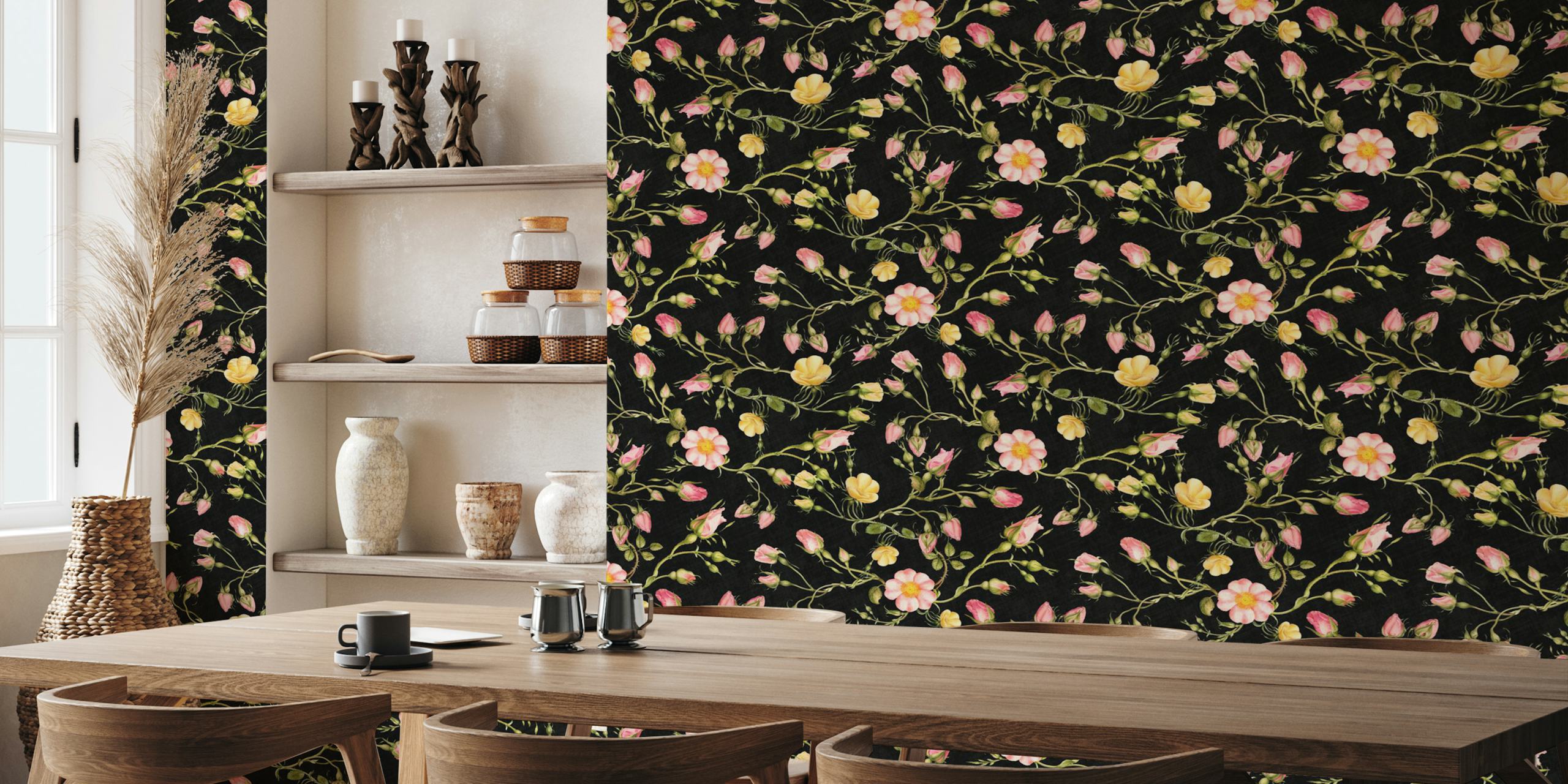 Vintage roses wallpaper in a room