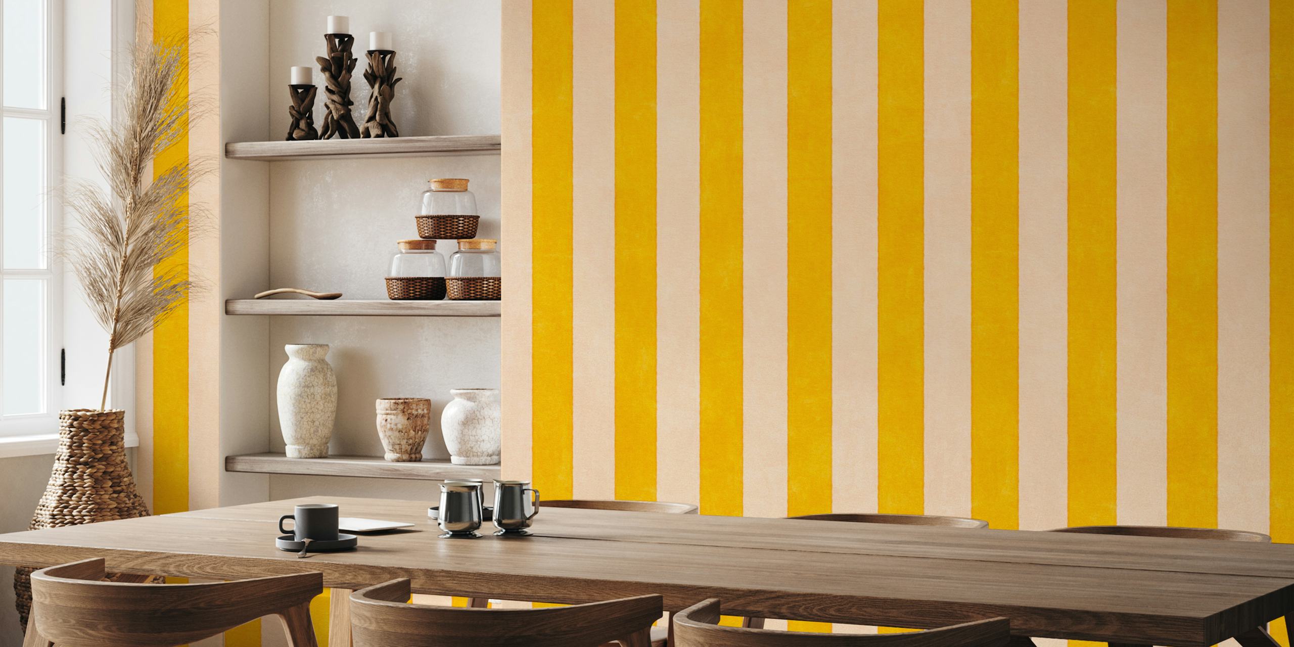 Yellow and pink striped wallpaper featuring a modern design