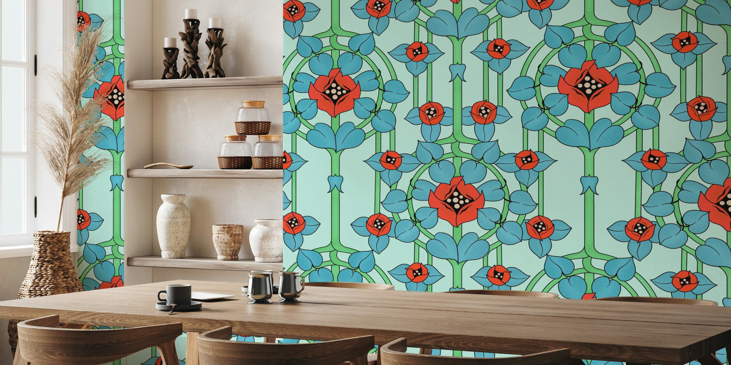 Design della carta da parati Art Nouveau Roses in una stanza