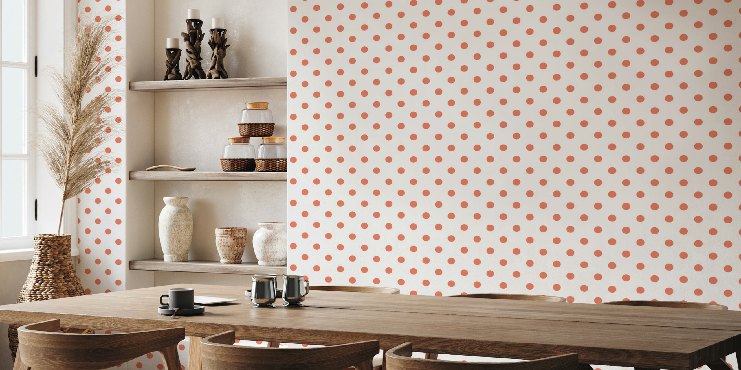 Polka Dots Coral wallpaper design in a room