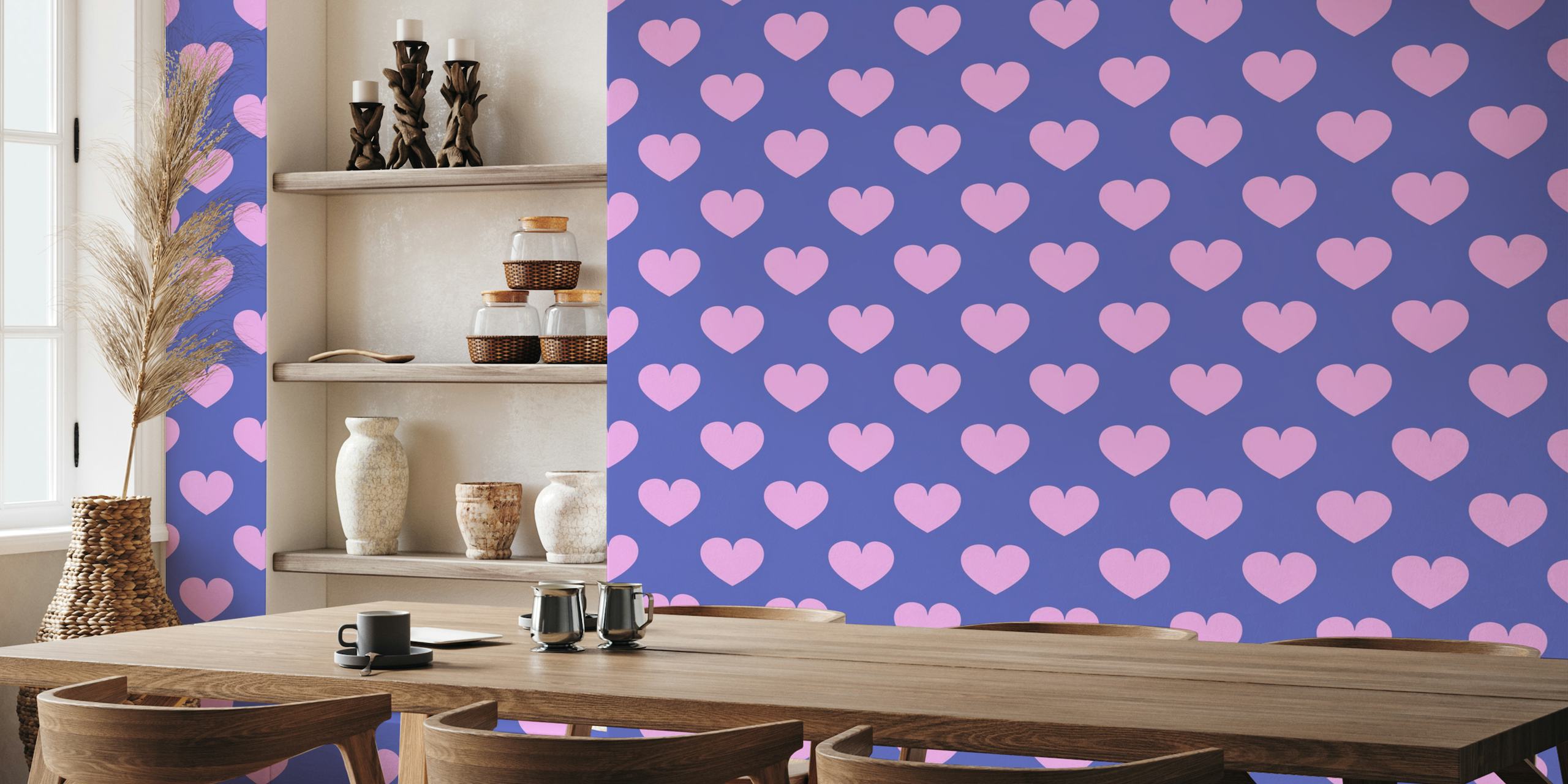 Retro Hearts Pattern in Pink and Purple behang