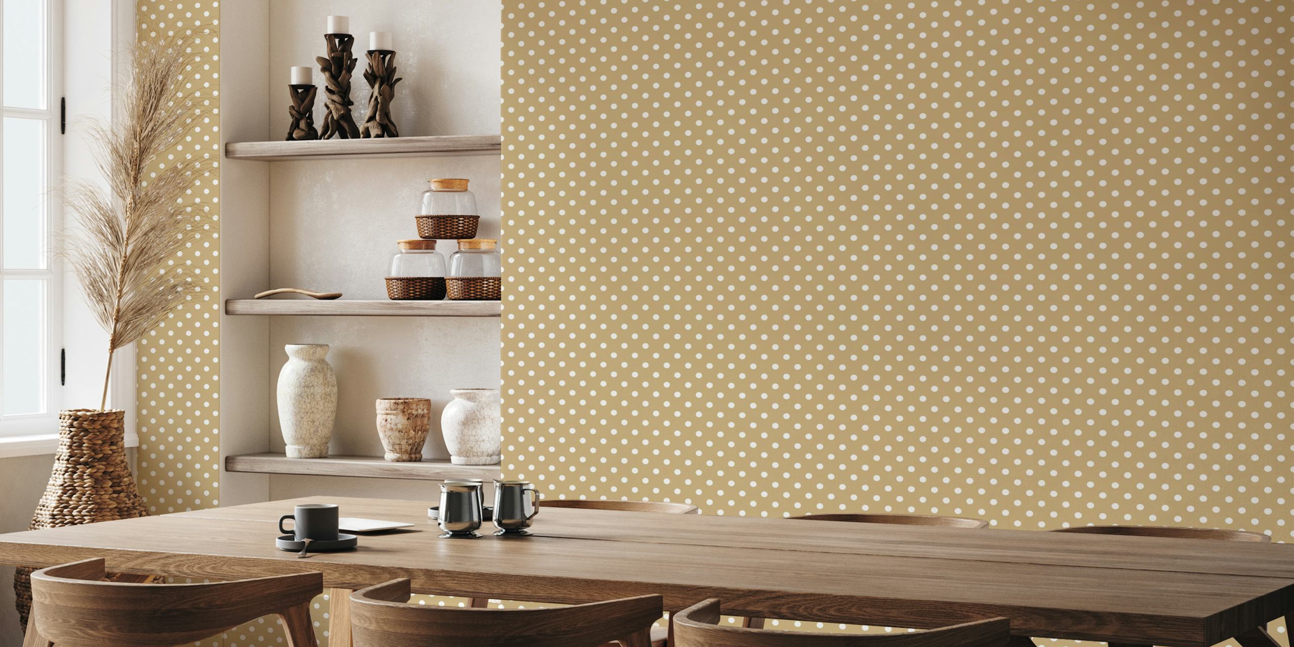 Polka Dots - White on Beige in een kameromgeving