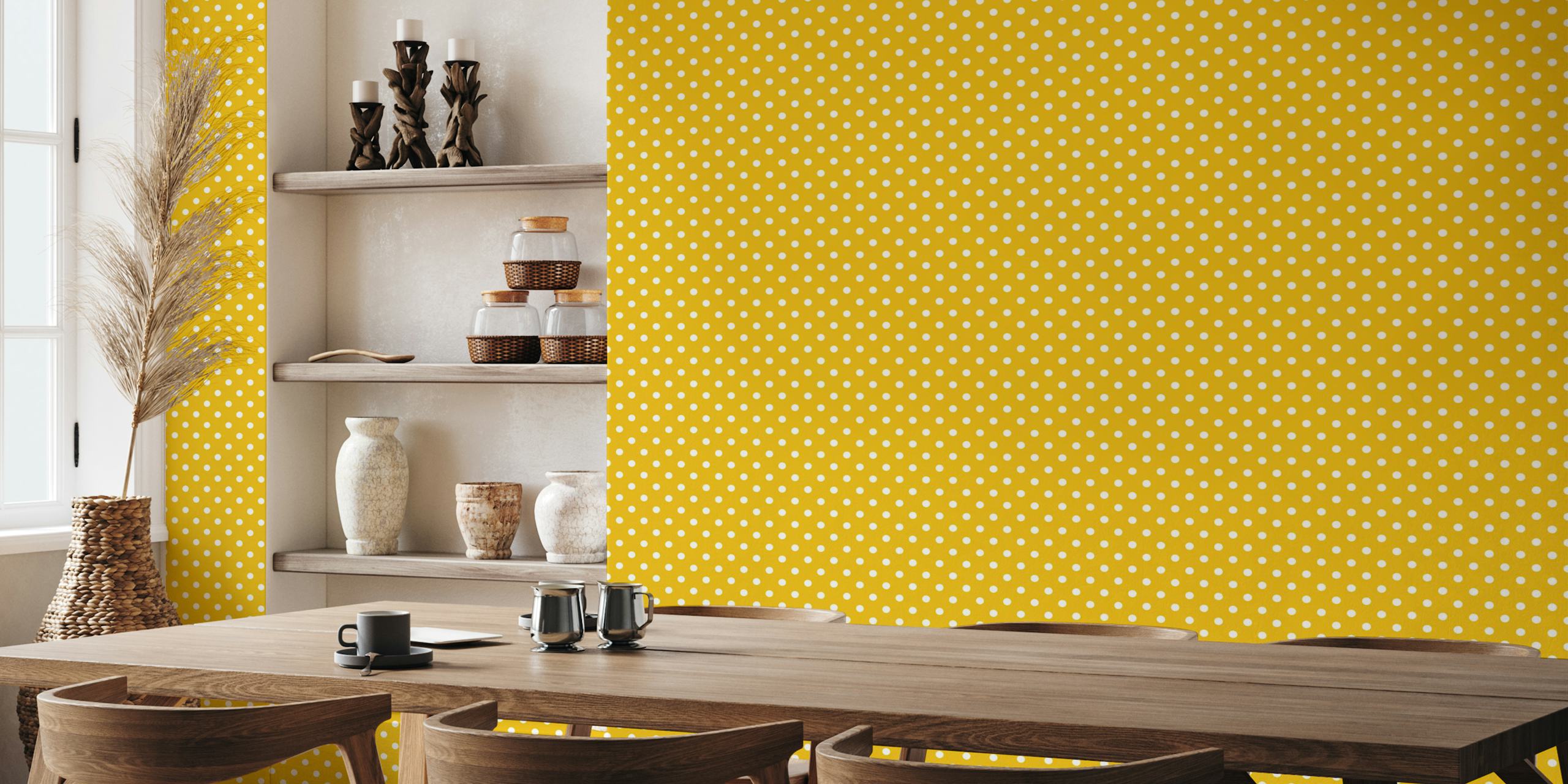 Gold and white polka dot pattern wallpaper