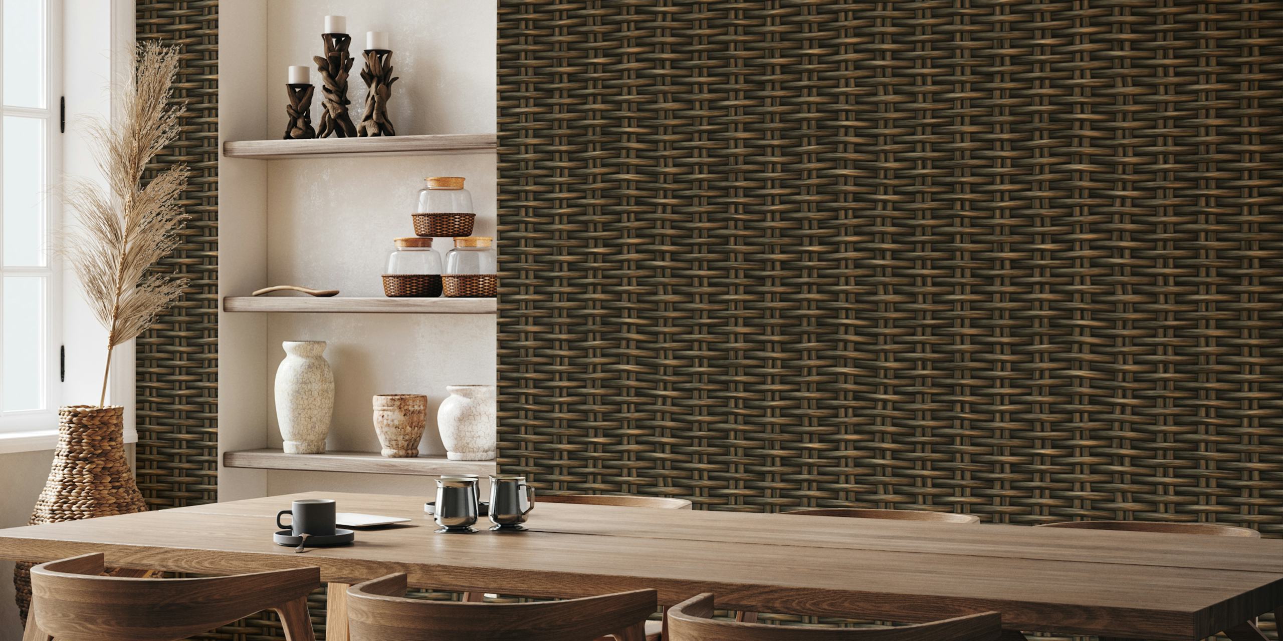 Wicker Weave wall mural with intricate woven texture in warm neutral tones