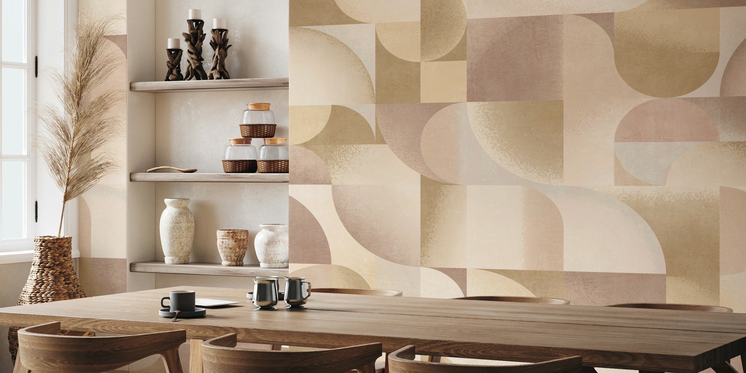 Geometric shapes in soft beige and cream colors wallpaper
