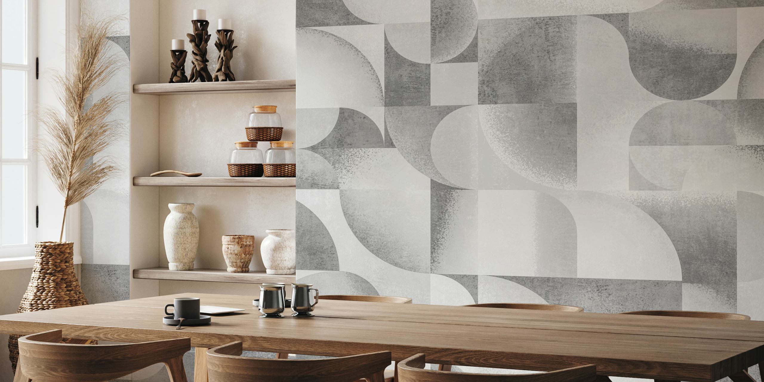Gray concrete Bauhaus style wallpaper in a room