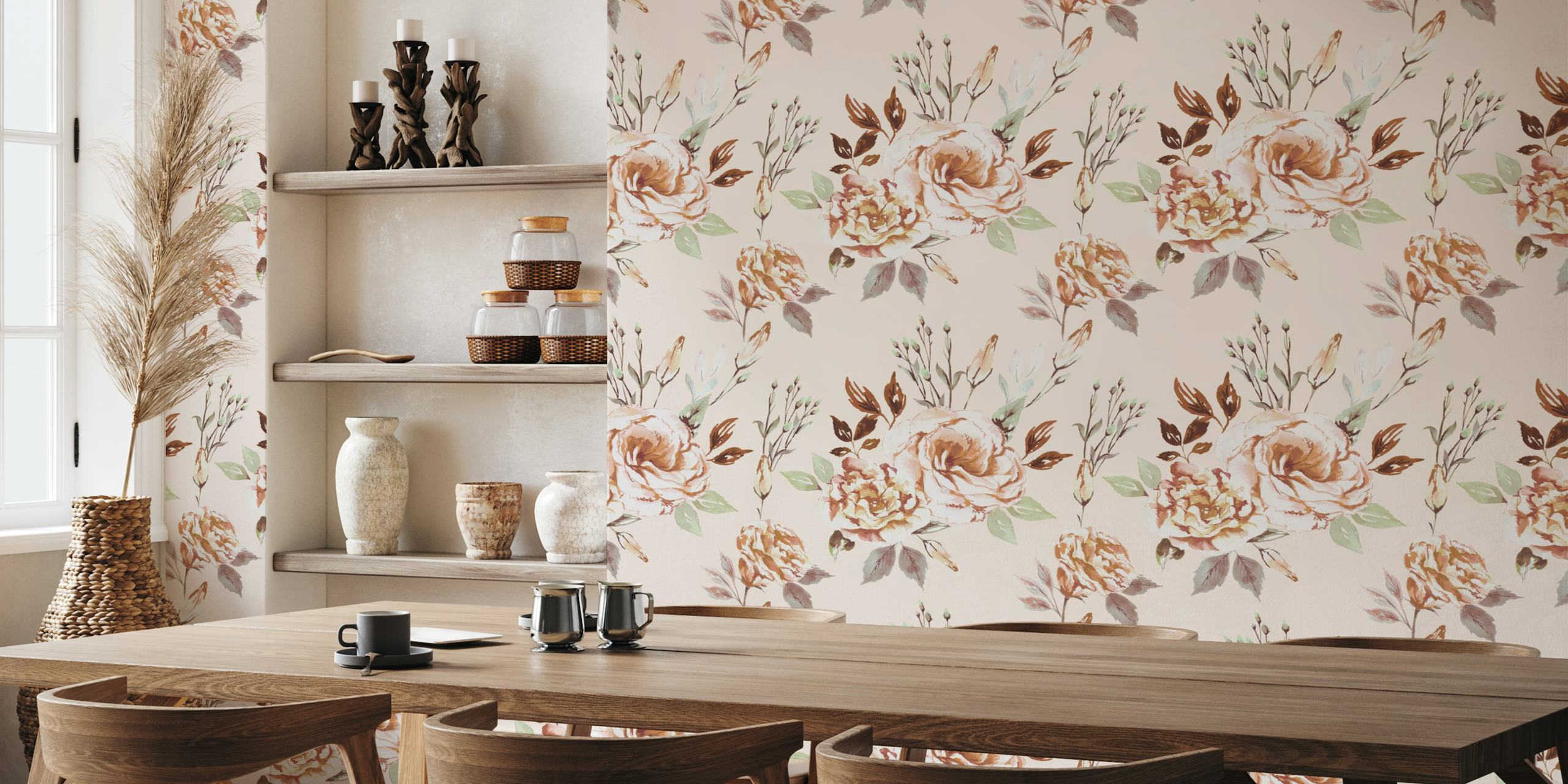 Watercolor floral design with soft pink and green flowers wallpaper