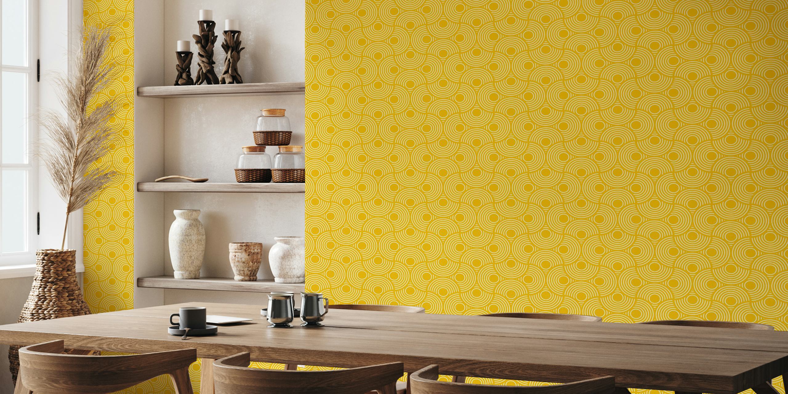 Skallopp Art Deco Geometrisk Veggmaleri I Glam Gold Og White