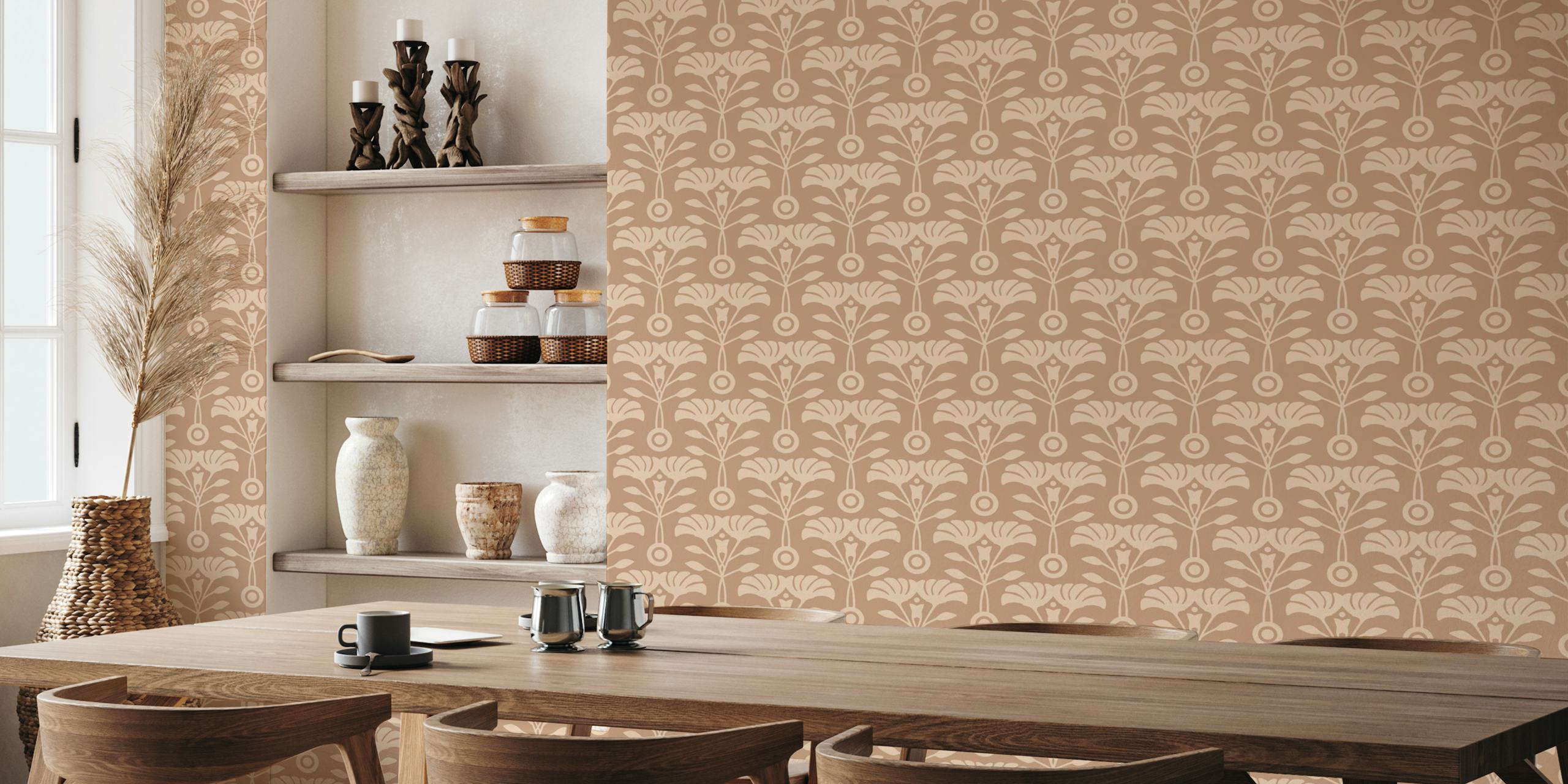 Beige floral wallpaper design in a room