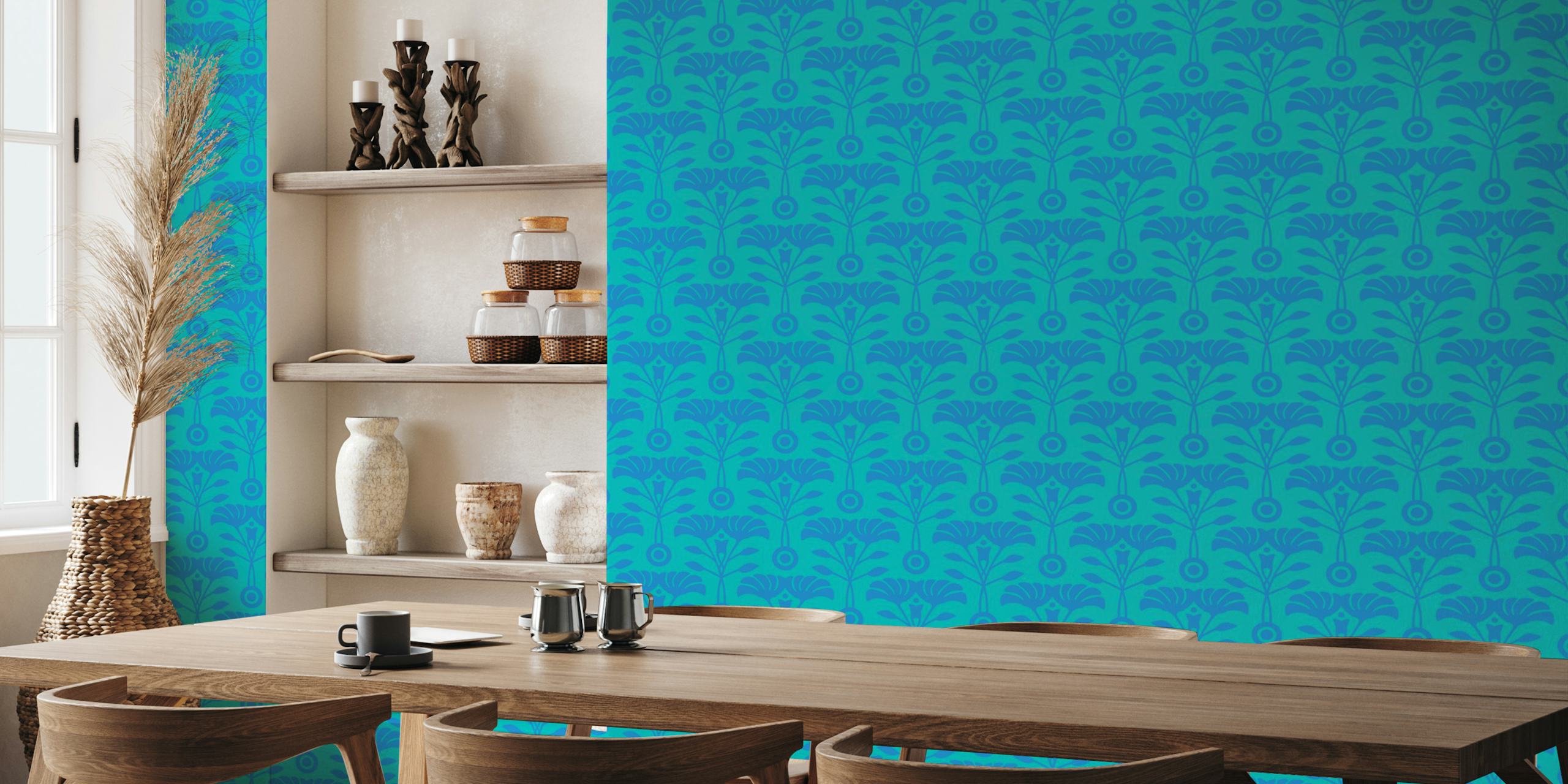 Aqua floral pattern design with retro style wallpaper