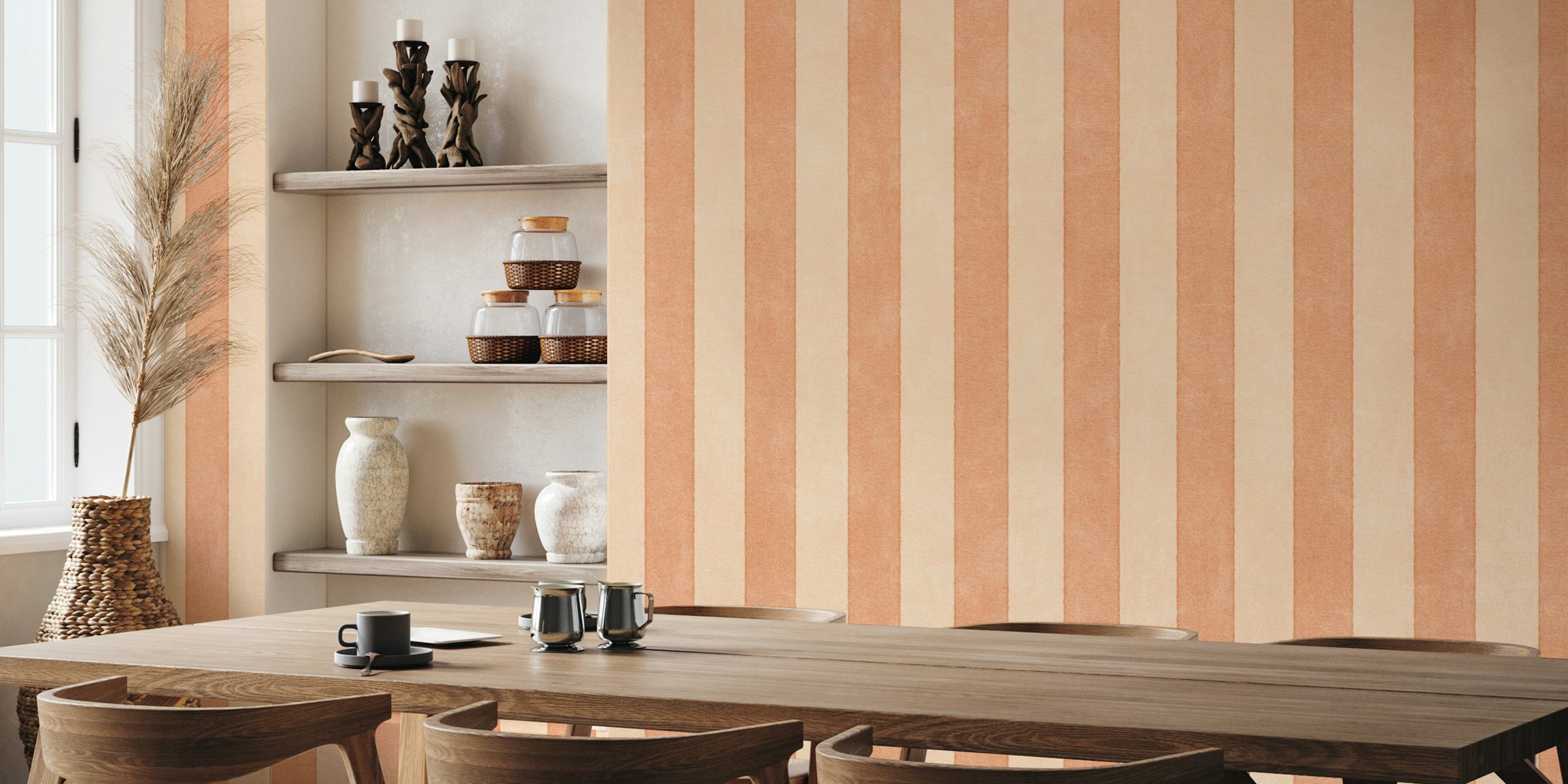 Peach and cream vertical striped wallpaper design