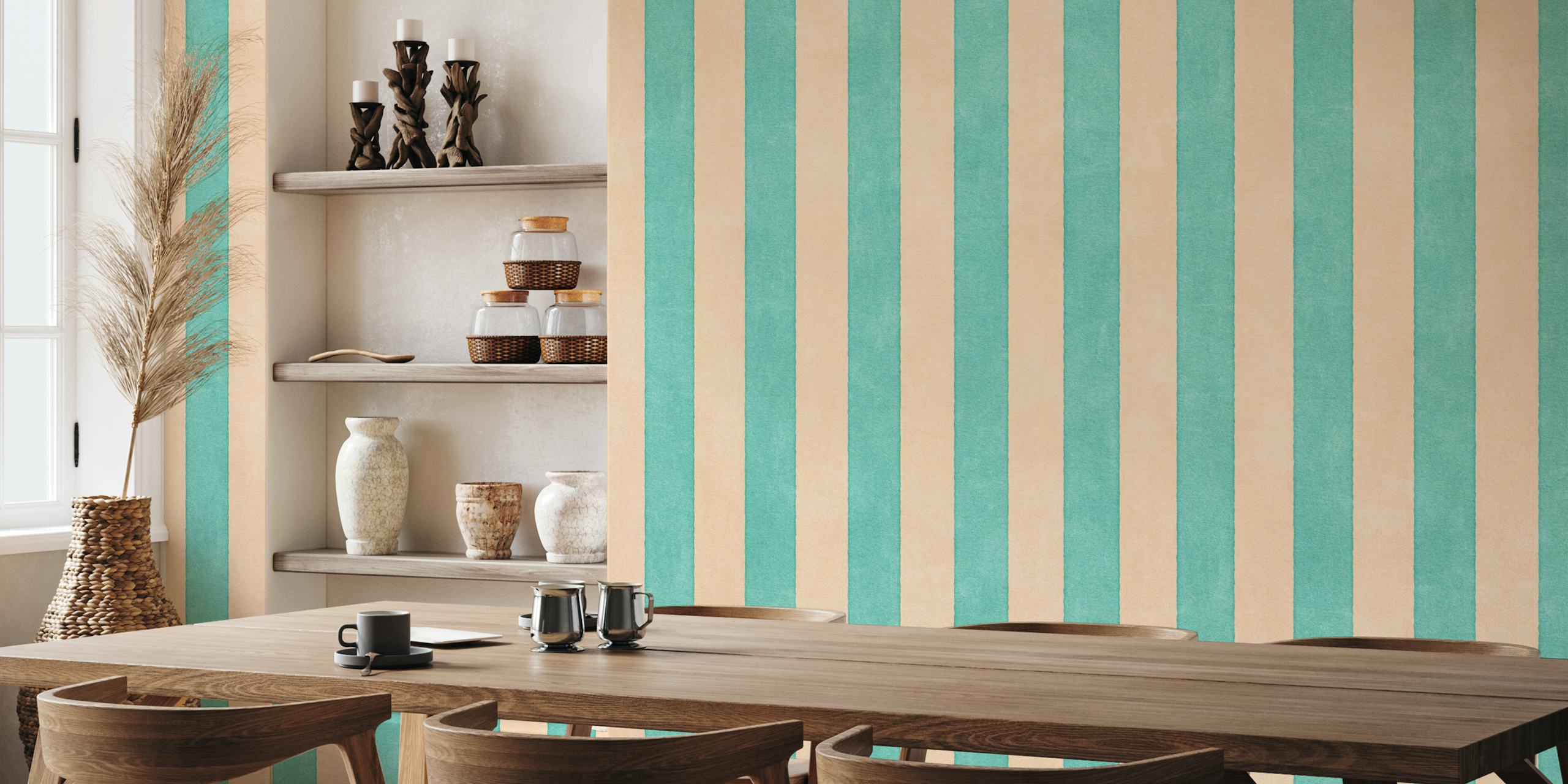 Mint striped wallpaper in una stanza