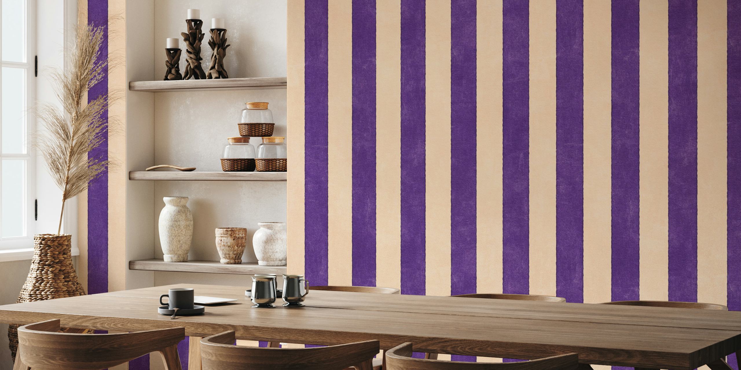 Vertical striped wall mural in fig color