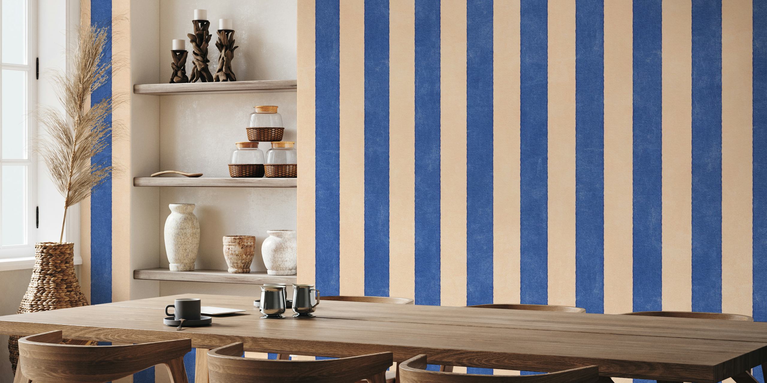 Safirblå och beige randig tapet från happywall.com