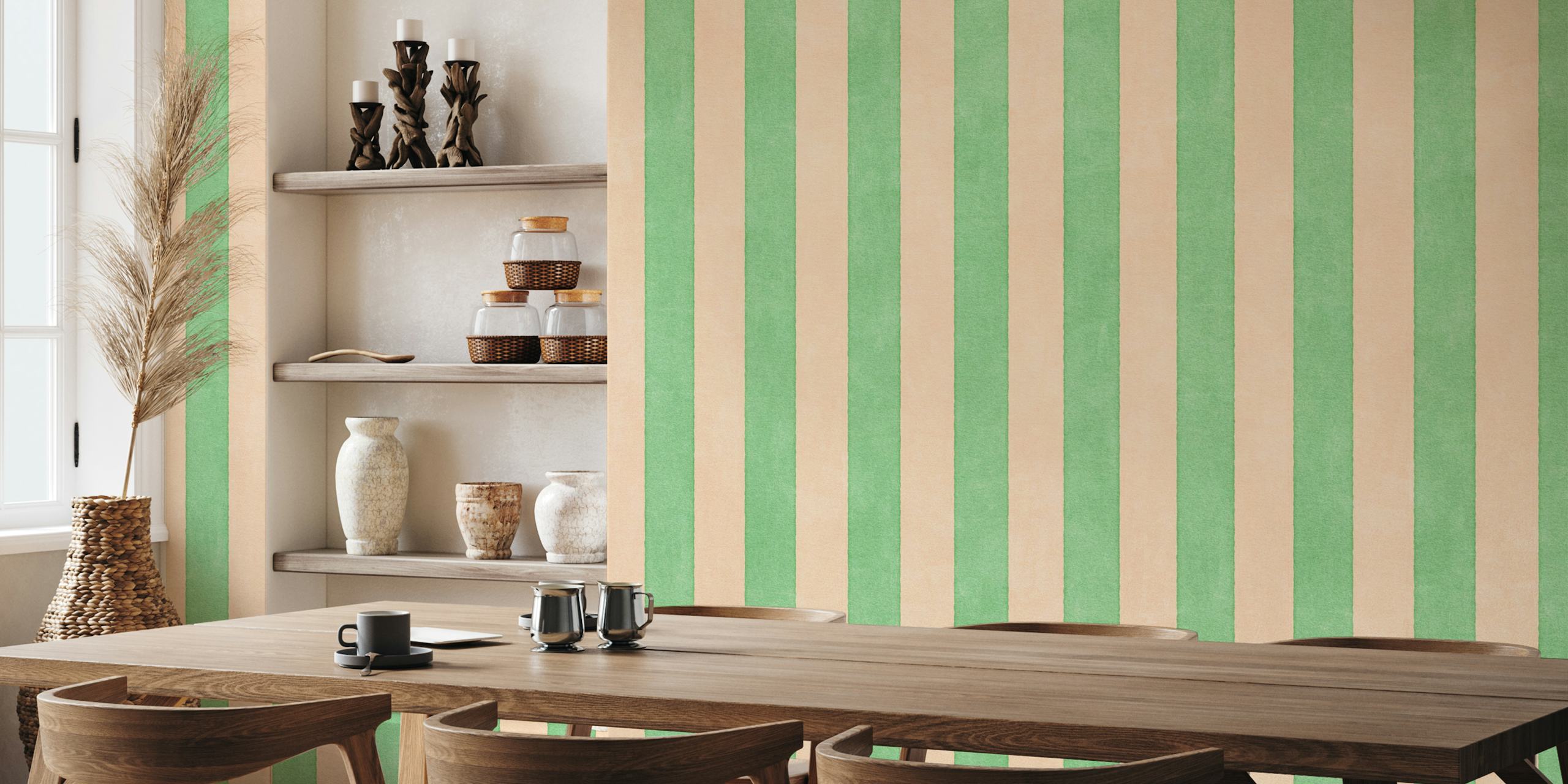 Lime and off-white striped wall mural