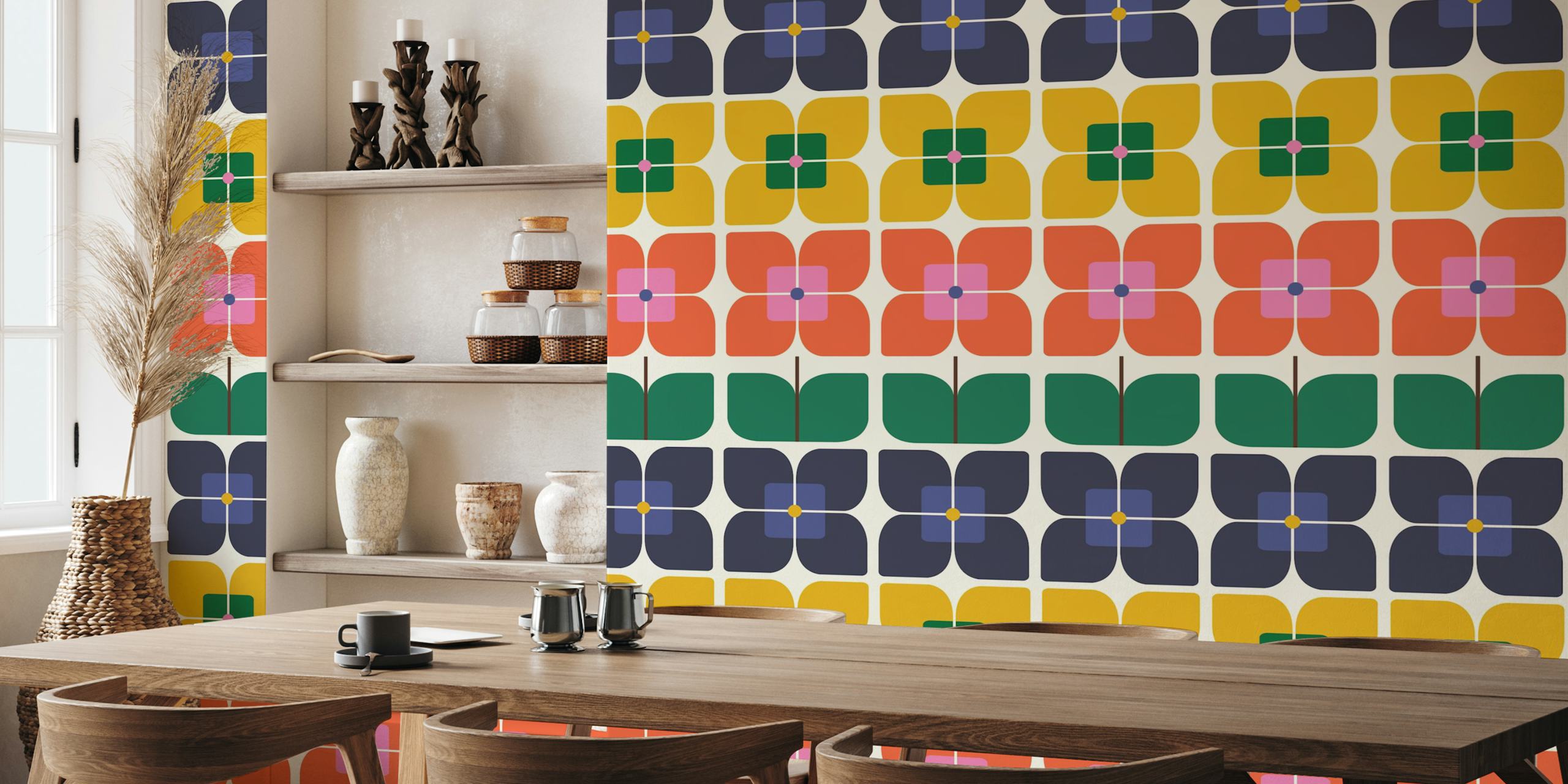 Papier peint abstrait Square Bloom avec un motif floral géométrique