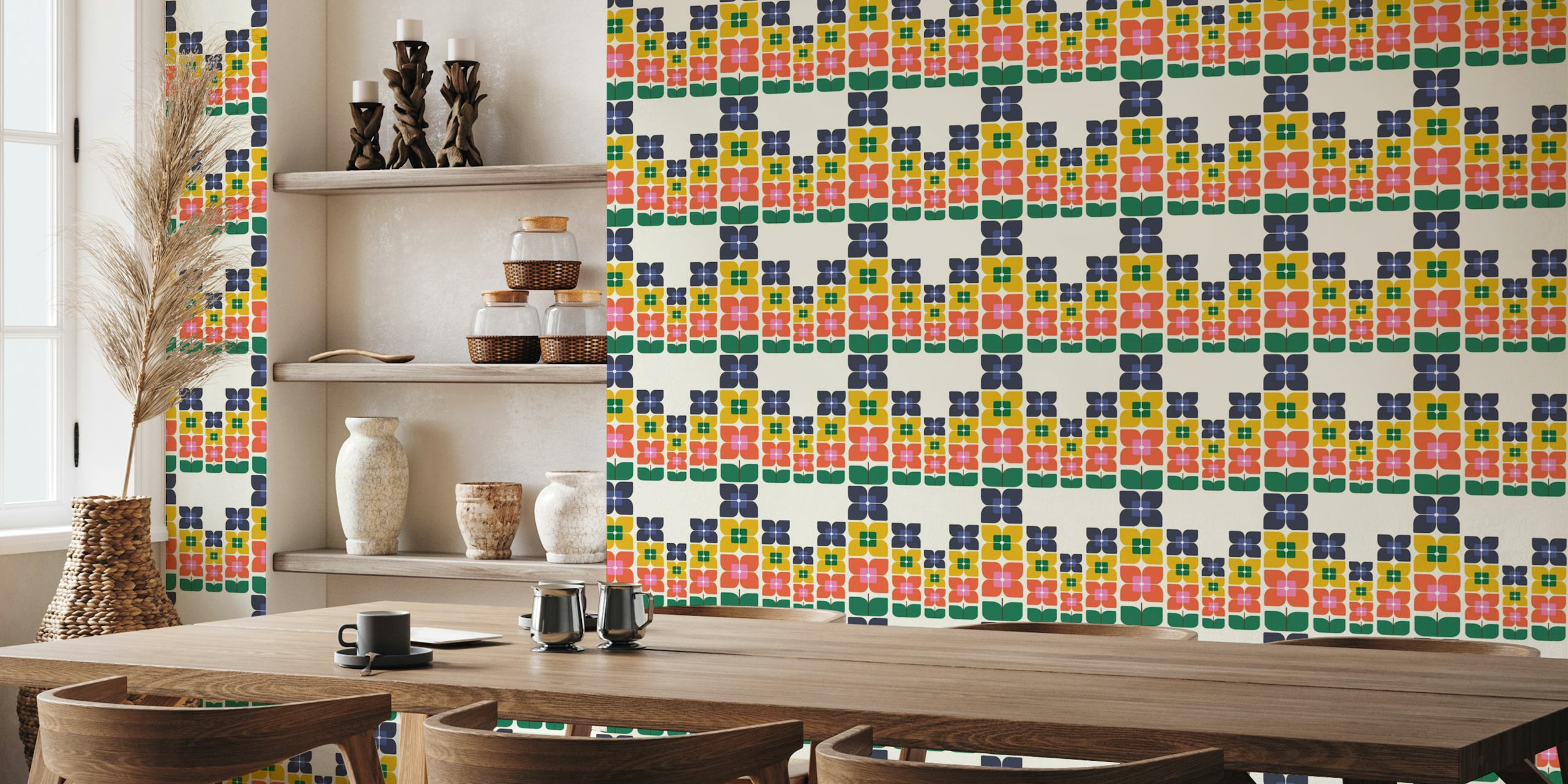 Carta da parati con motivo floreale quadrato geometrico in una varietà di colori