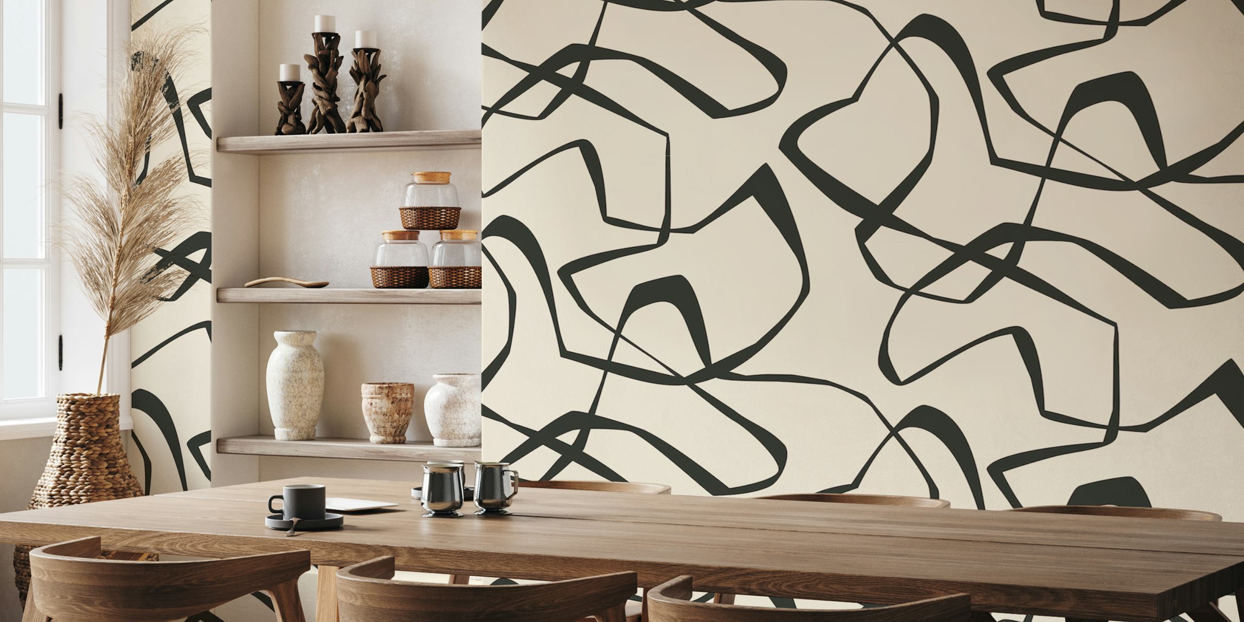 Irregular black line patterns on a soft light background wallpaper